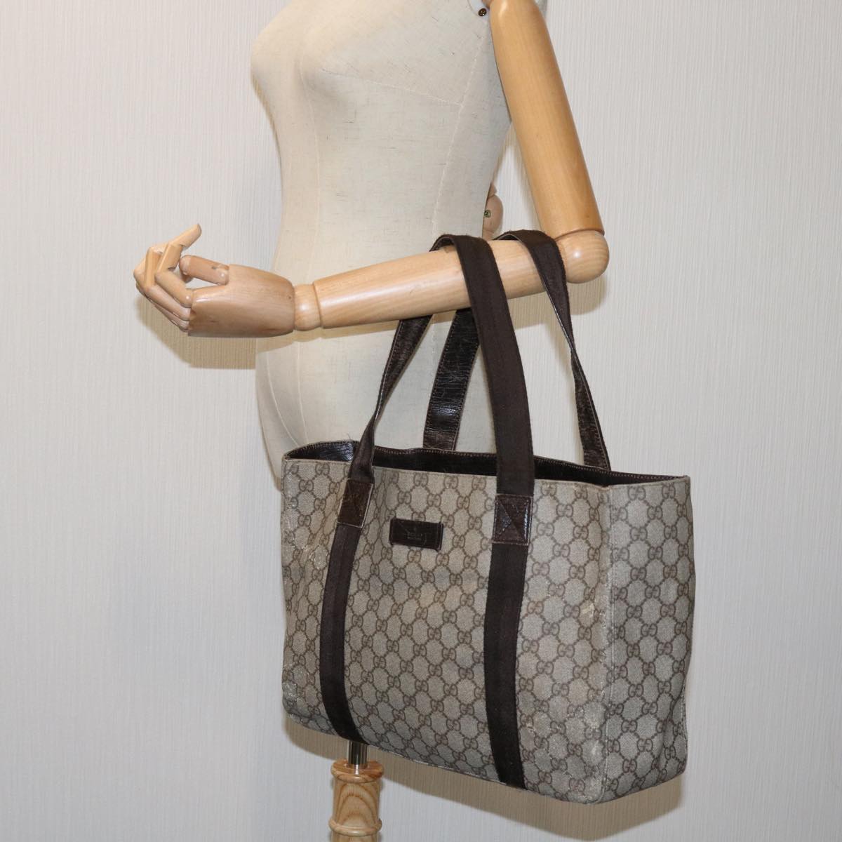 GUCCI GG Supreme Tote Bag PVC Beige 141624 Auth 69369