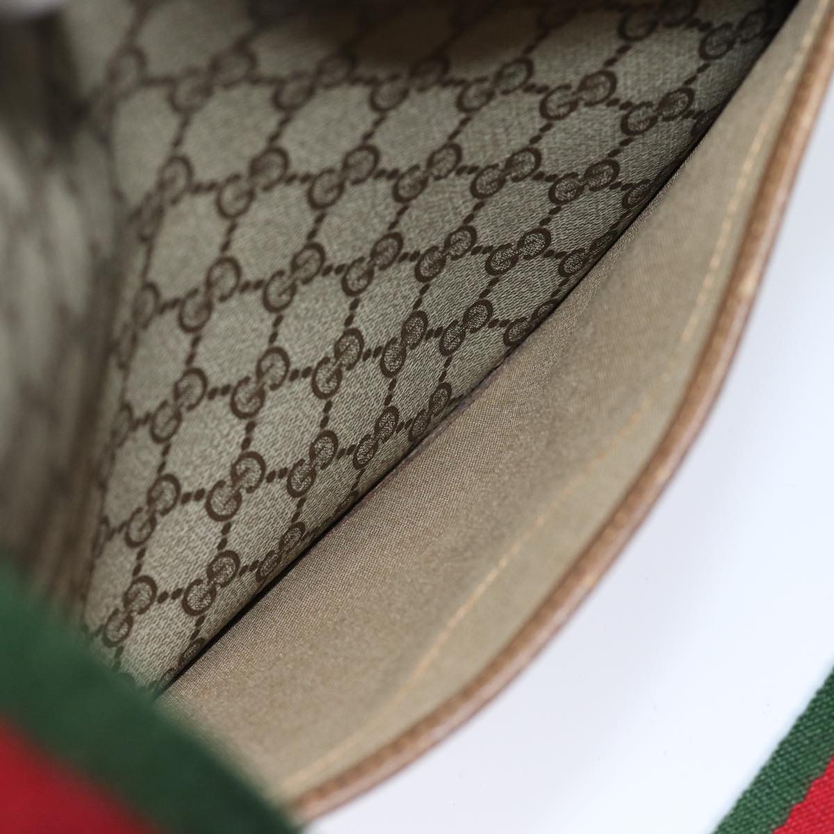 GUCCI GG Canvas Web Sherry Line Tote Bag PVC Beige Green Red Auth 69398