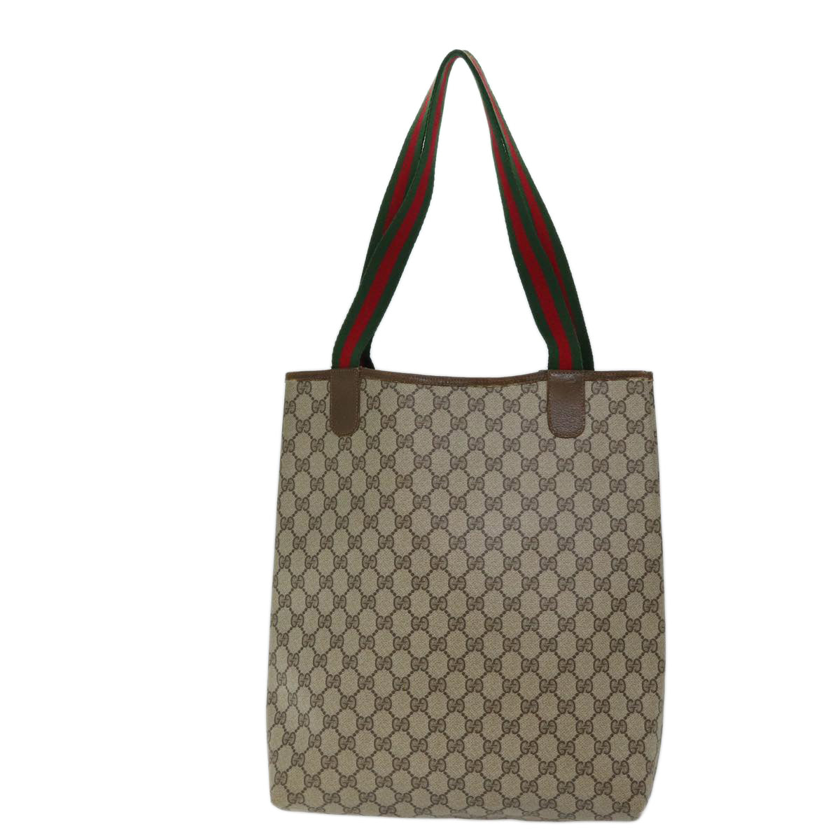 GUCCI GG Canvas Web Sherry Line Tote Bag PVC Beige Green Red Auth 69398