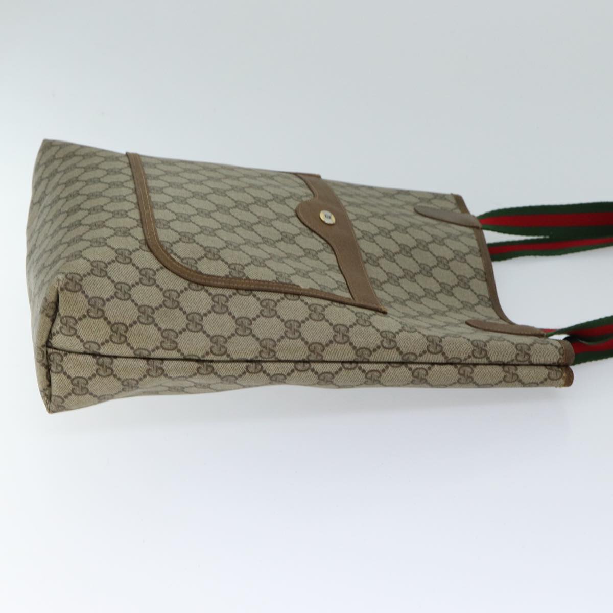 GUCCI GG Canvas Web Sherry Line Tote Bag PVC Beige Green Red Auth 69398