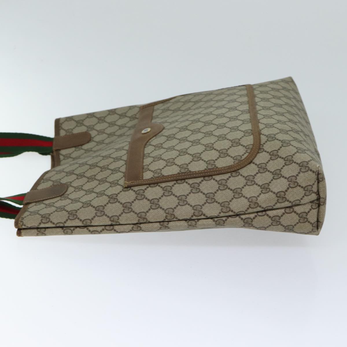 GUCCI GG Canvas Web Sherry Line Tote Bag PVC Beige Green Red Auth 69398