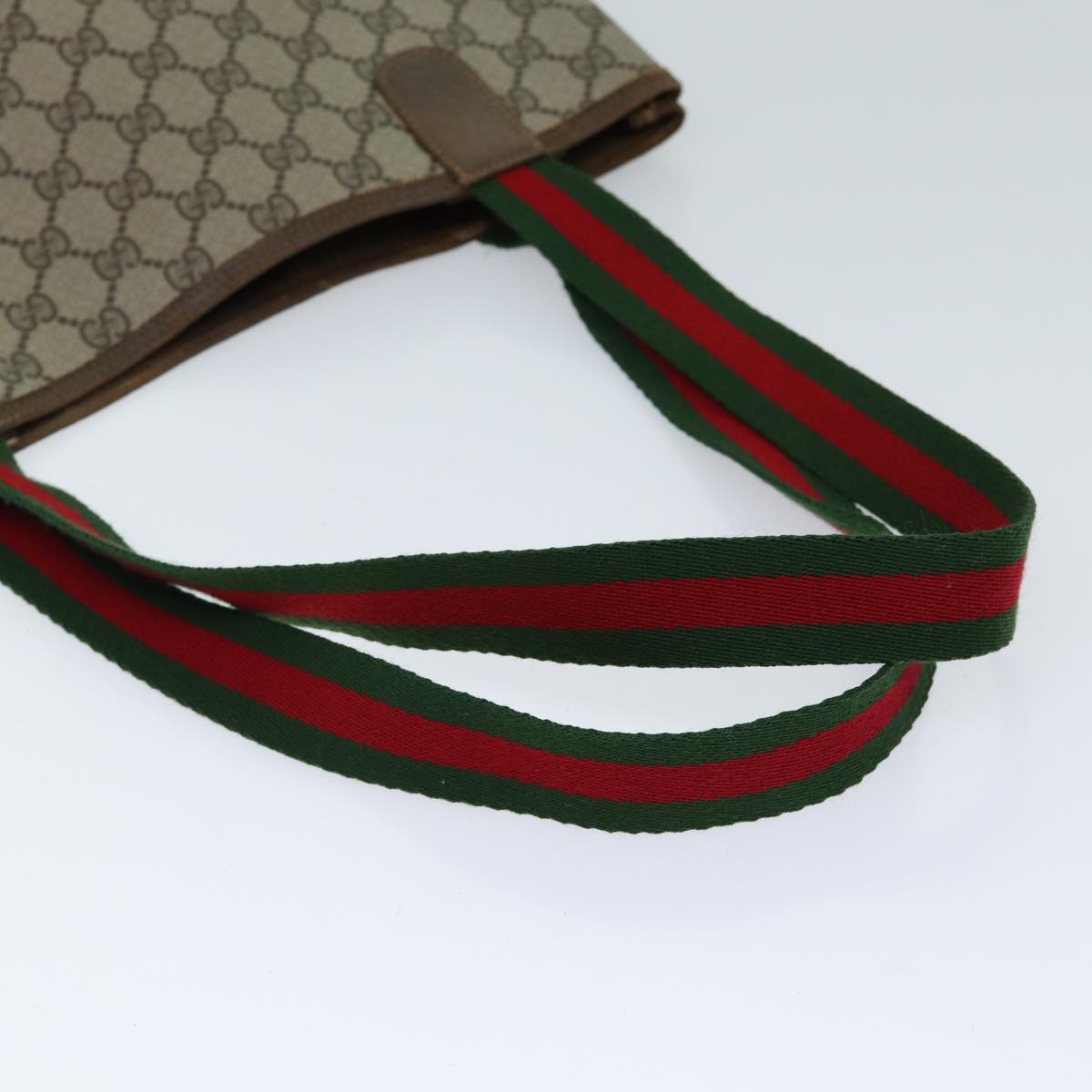 GUCCI GG Canvas Web Sherry Line Tote Bag PVC Beige Green Red Auth 69398