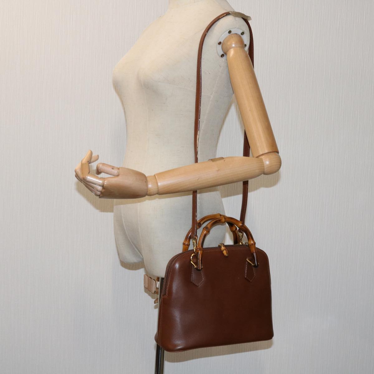 GUCCI Bamboo Hand Bag Leather 2way Brown 000 2865 0290 Auth 69410