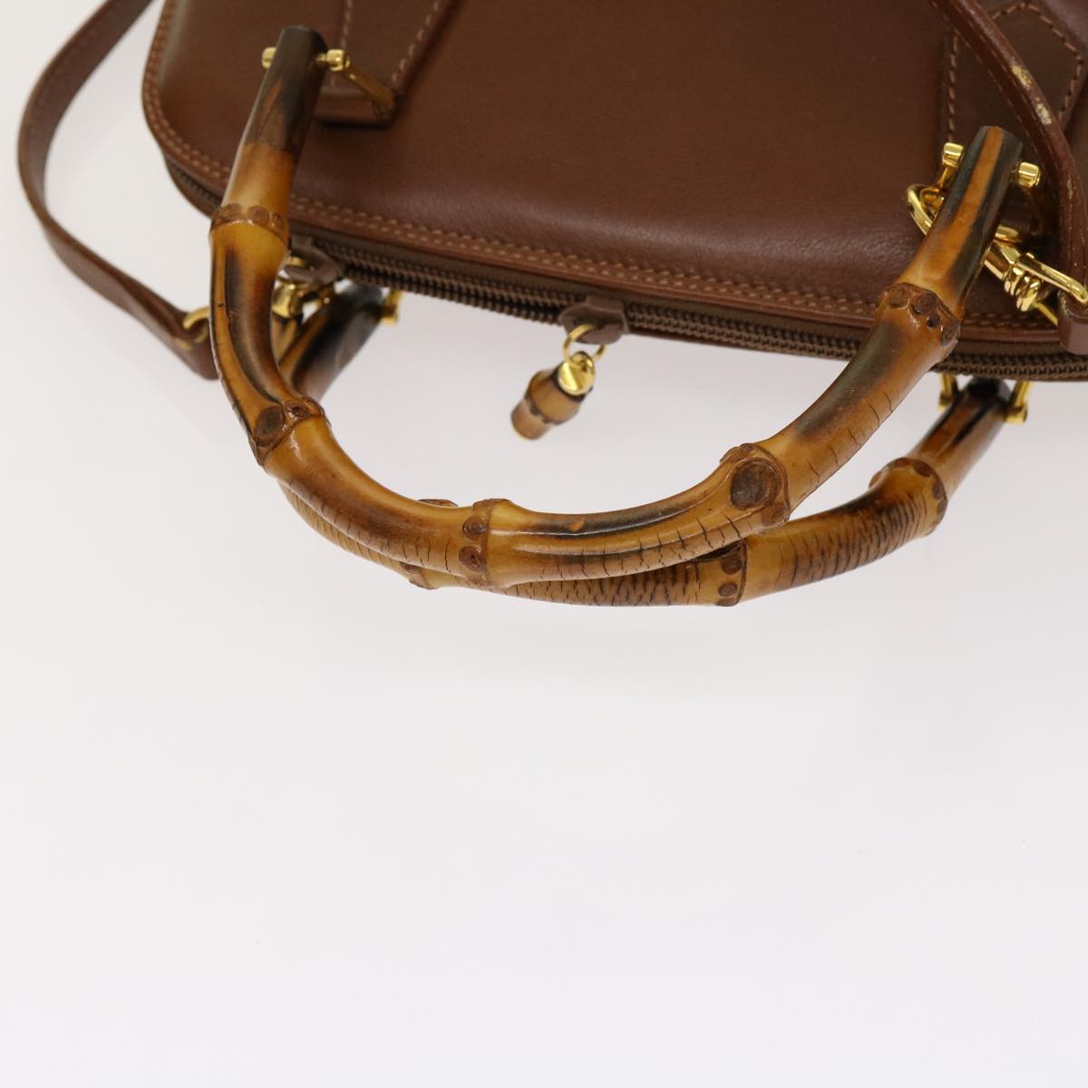 GUCCI Bamboo Hand Bag Leather 2way Brown 000 2865 0290 Auth 69410