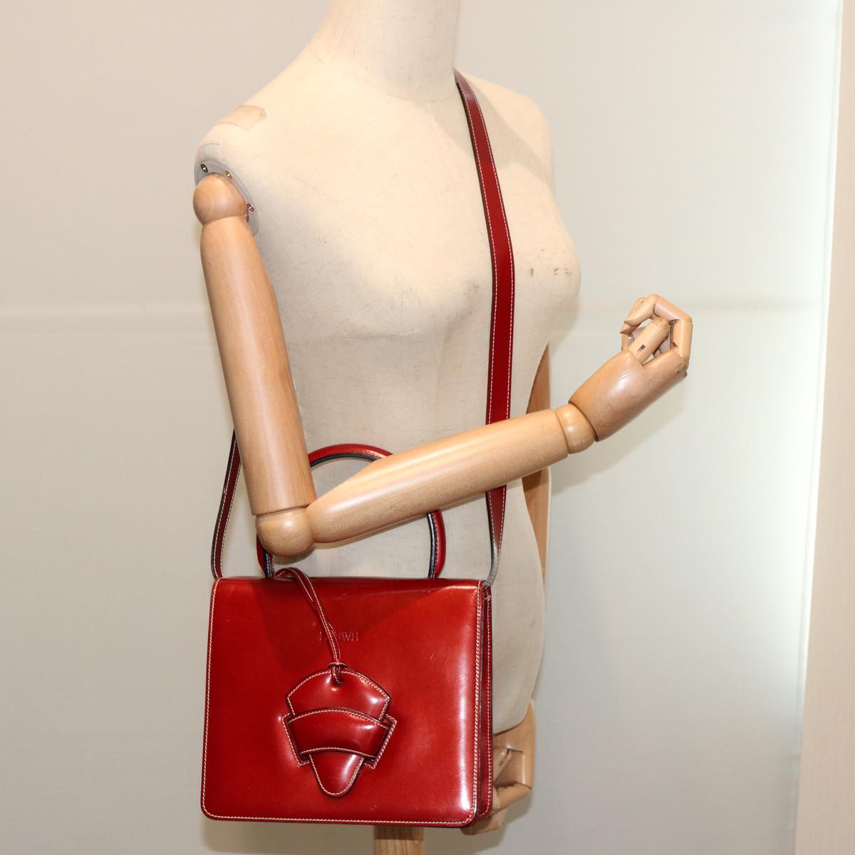 LOEWE Hand Bag Patent leather 2way Red Auth 69418