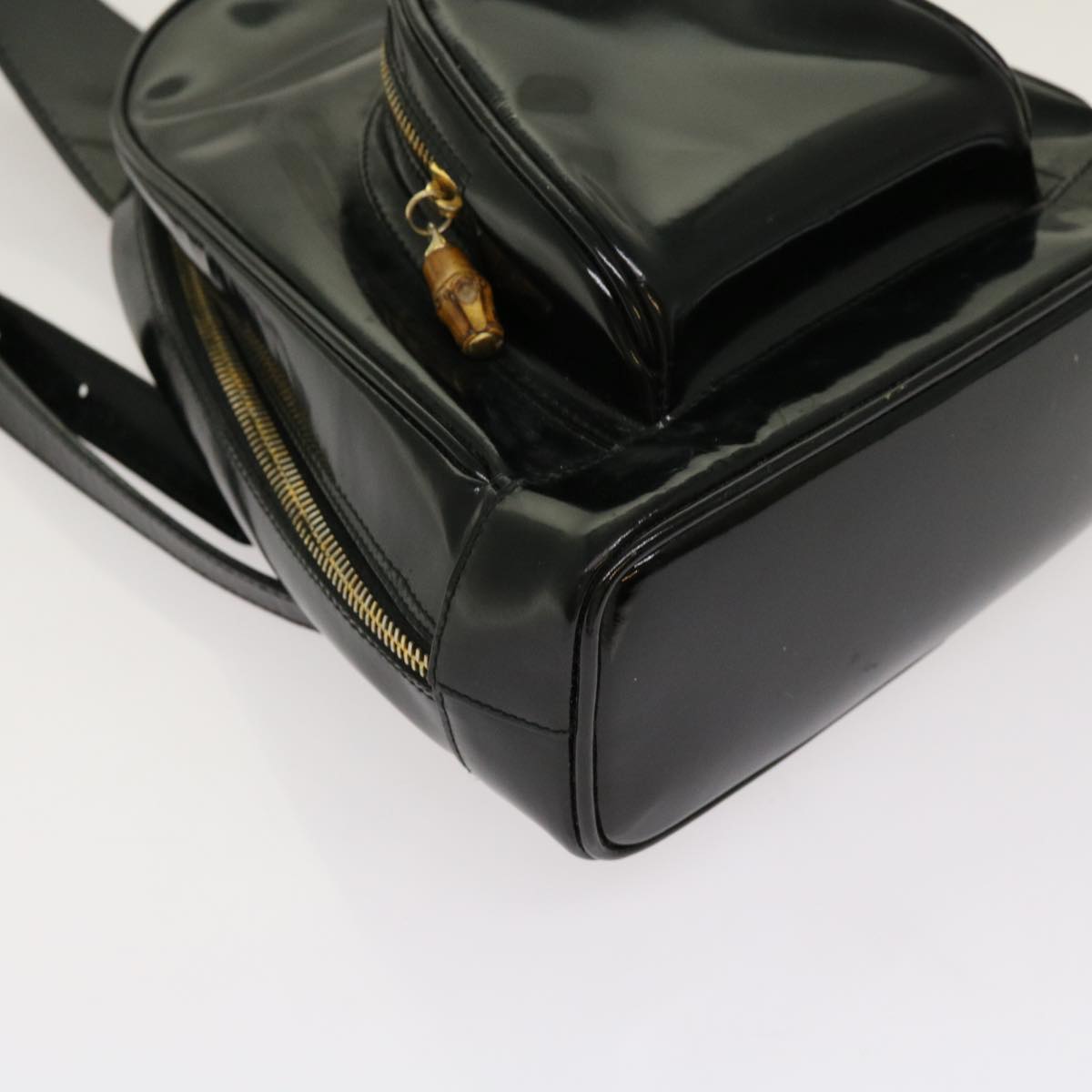 GUCCI Bamboo Body Bag Patent leather Black 003 3444 0127 Auth 69421