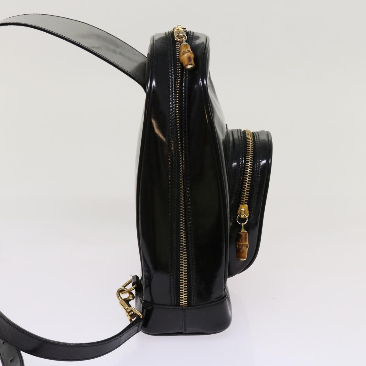 GUCCI Bamboo Body Bag Patent leather Black 003 3444 0127 Auth 69421