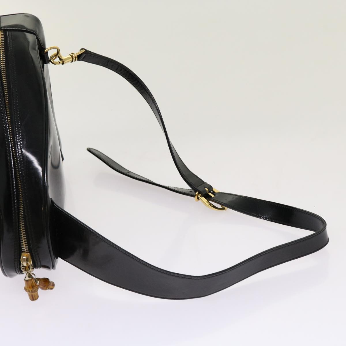 GUCCI Bamboo Body Bag Patent leather Black 003 3444 0127 Auth 69421