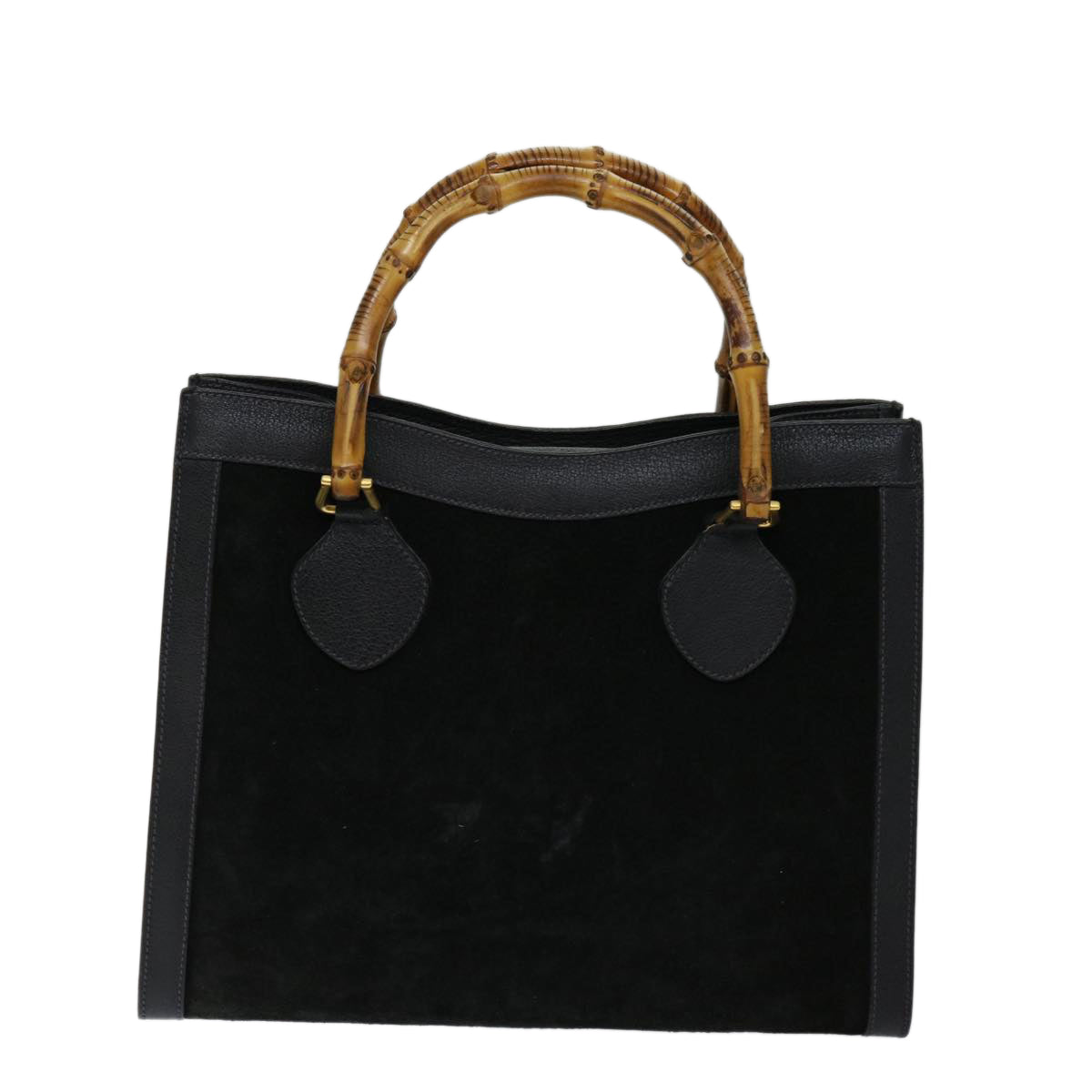 GUCCI Bamboo Tote Bag Suede Black 002 1095 0260 Auth 69422