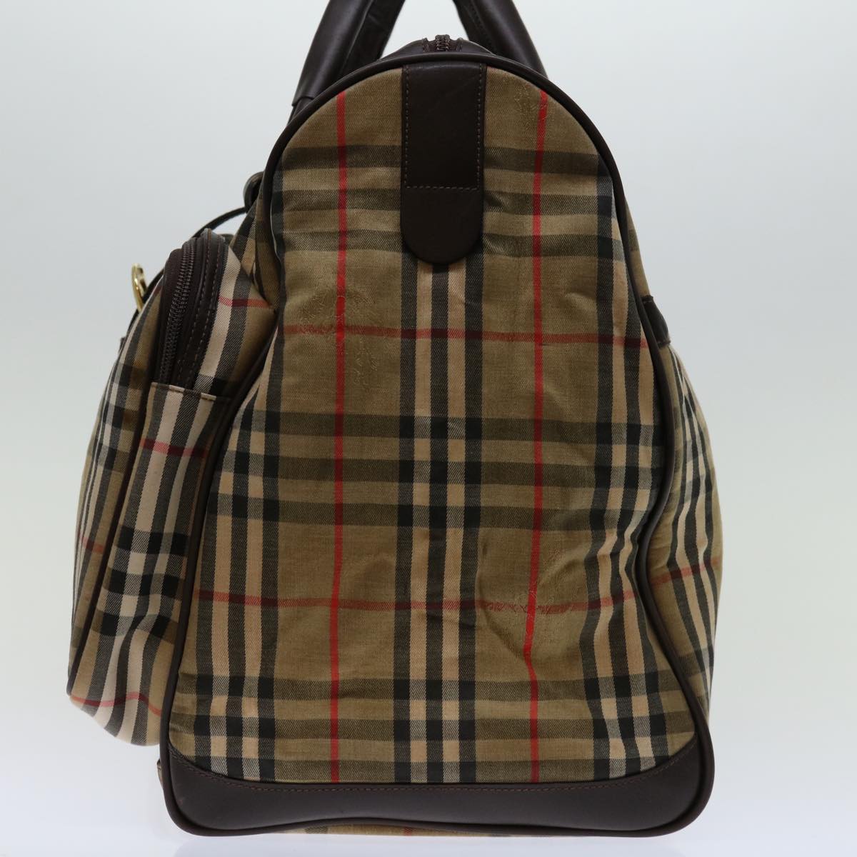 Burberrys Nova Check Boston Bag Canvas Beige Auth 69449