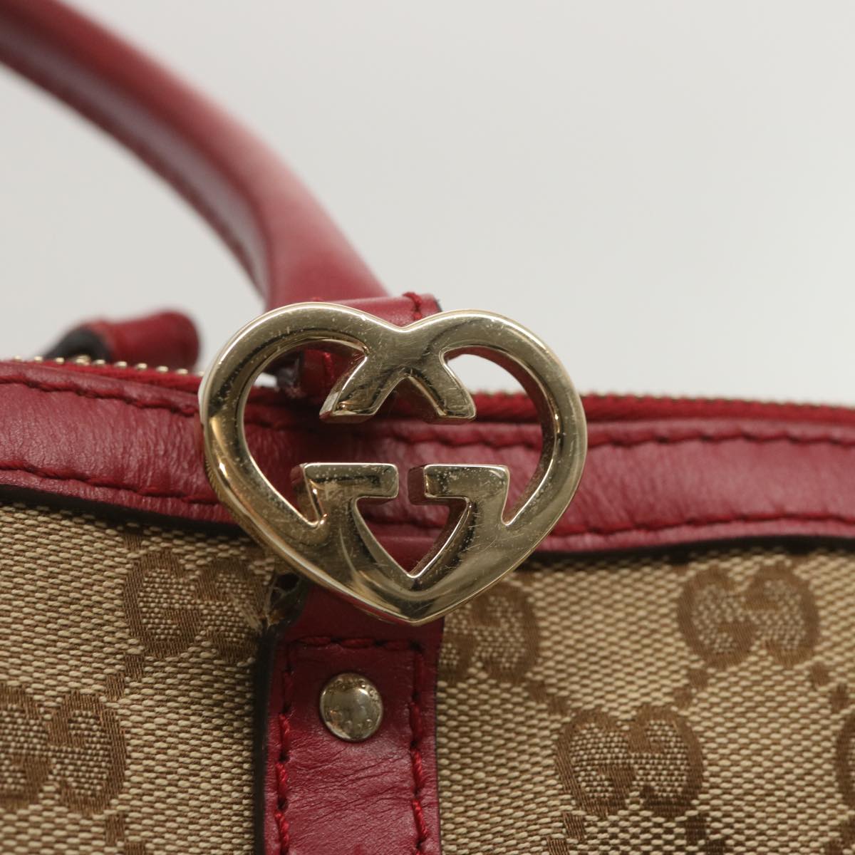 GUCCI GG Canvas Tote Bag Beige Red 257069 Auth 69451