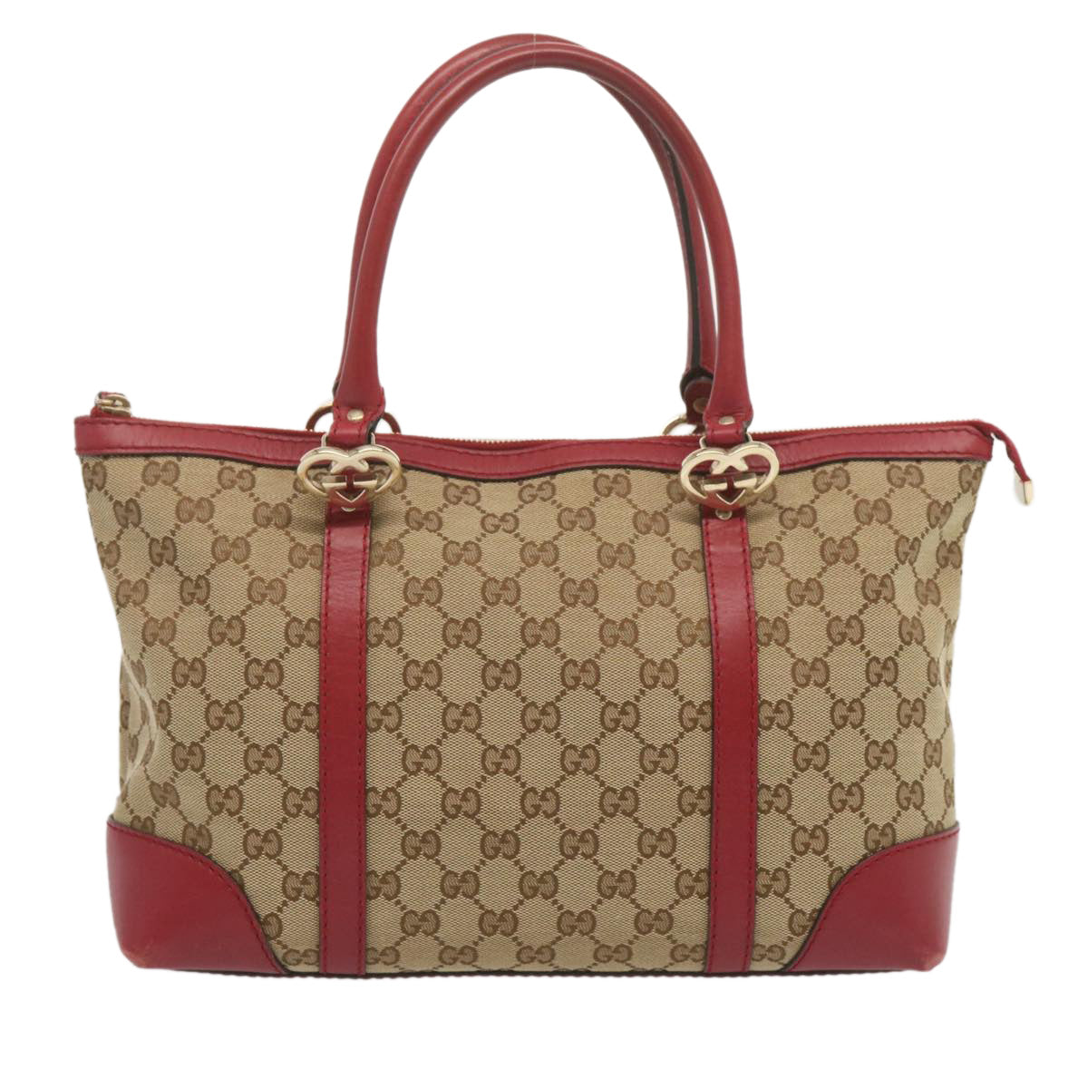 GUCCI GG Canvas Tote Bag Beige Red 257069 Auth 69451