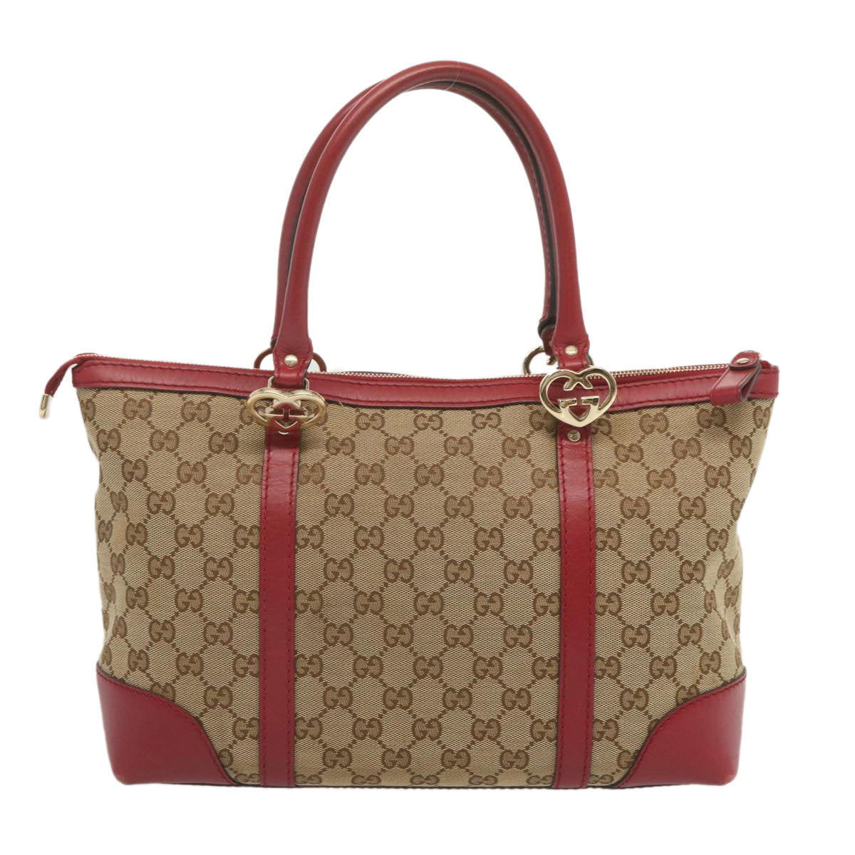 GUCCI GG Canvas Tote Bag Beige Red 257069 Auth 69451