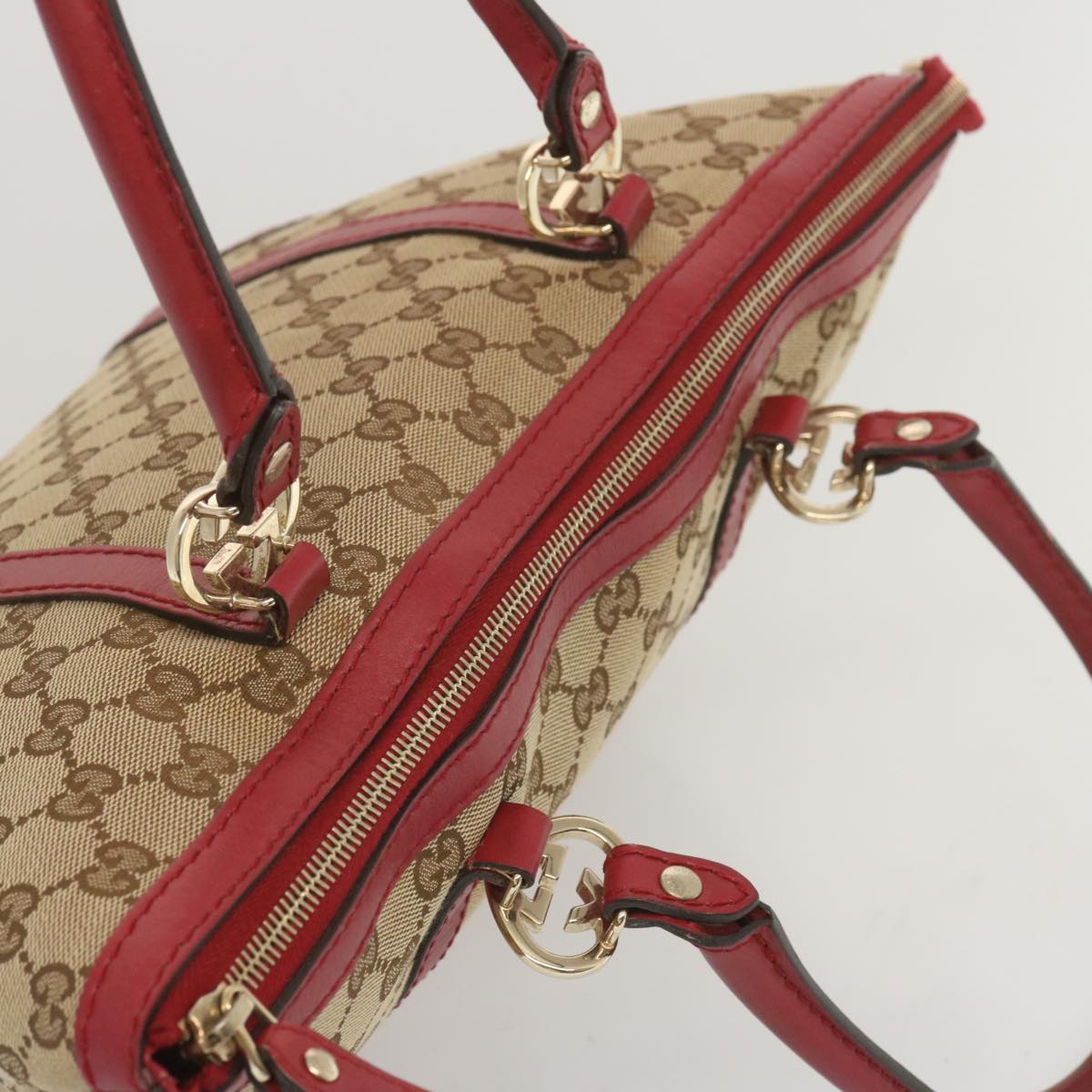 GUCCI GG Canvas Tote Bag Beige Red 257069 Auth 69451