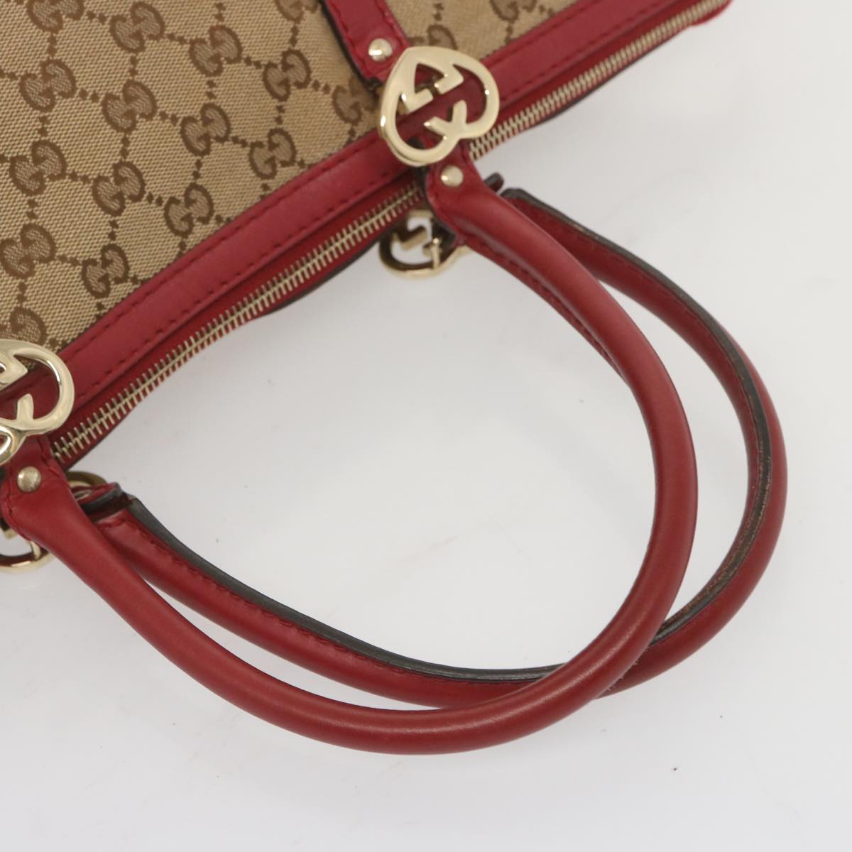 GUCCI GG Canvas Tote Bag Beige Red 257069 Auth 69451