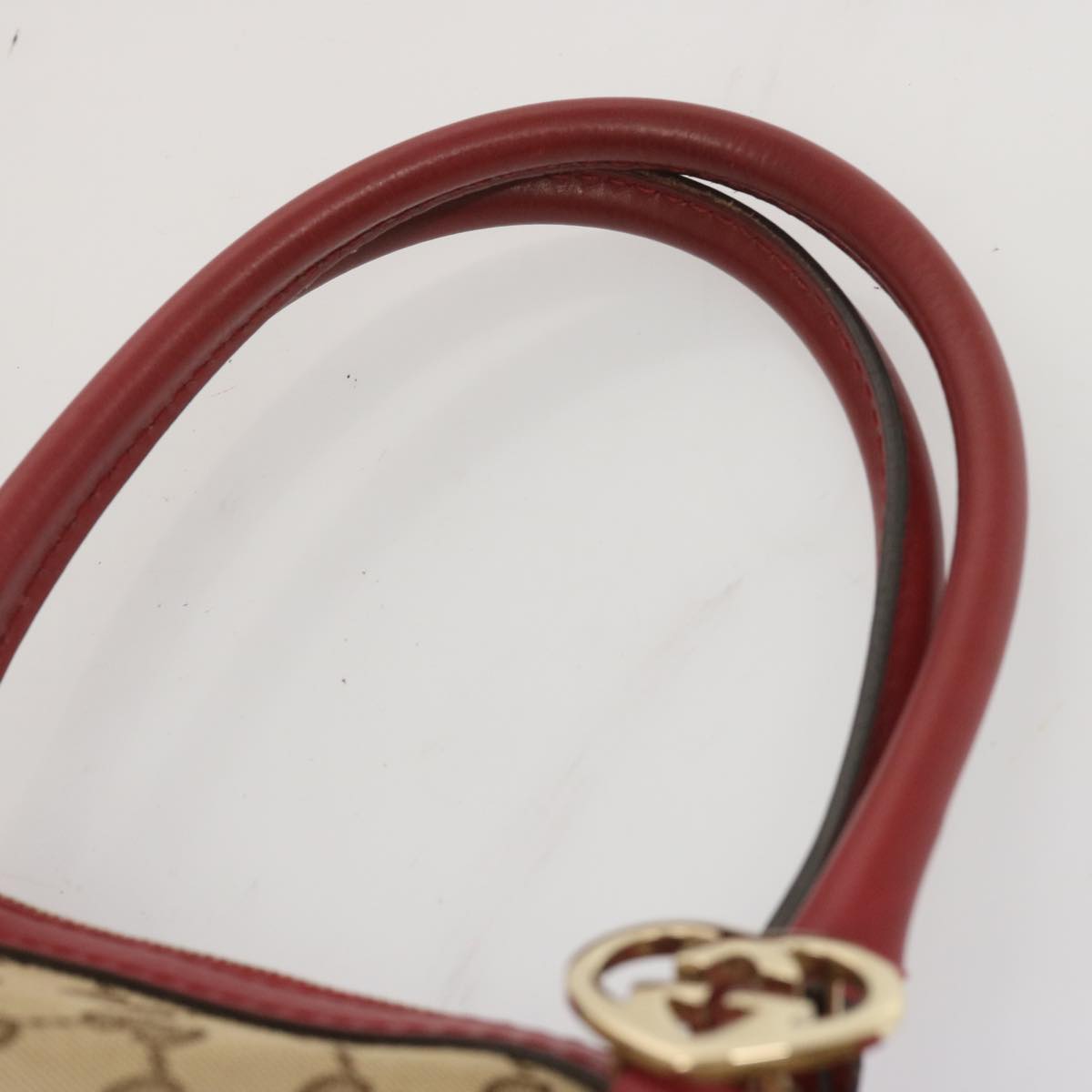 GUCCI GG Canvas Tote Bag Beige Red 257069 Auth 69451