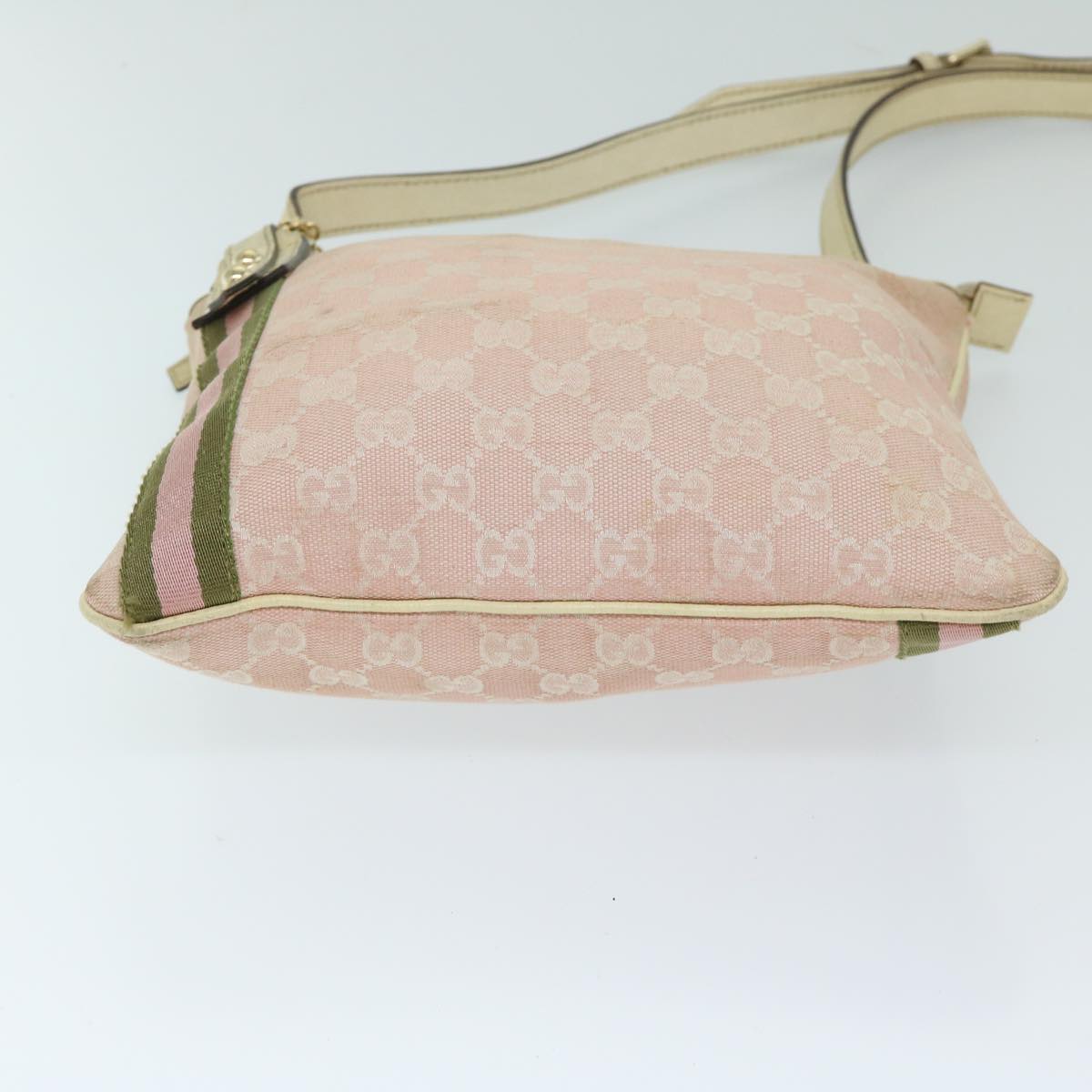 GUCCI GG Canvas Sherry Line Shoulder Bag Khaki Pink 144388 Auth 69452