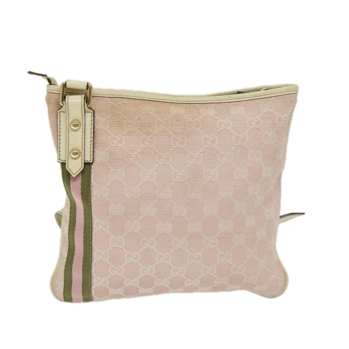 GUCCI GG Canvas Sherry Line Shoulder Bag Khaki Pink 144388 Auth 69452