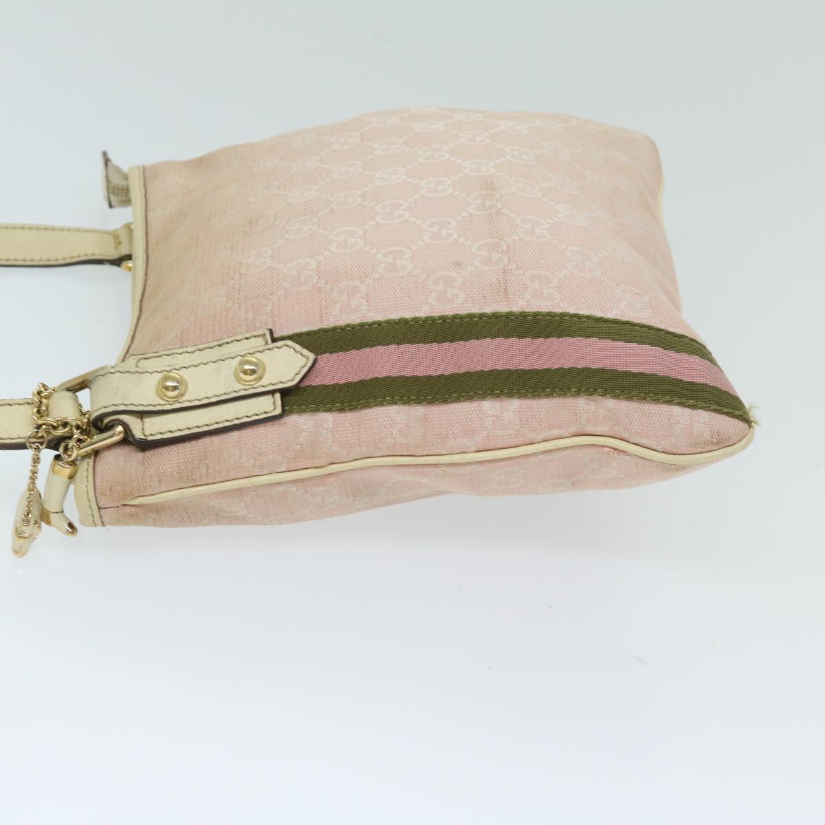 GUCCI GG Canvas Sherry Line Shoulder Bag Khaki Pink 144388 Auth 69452