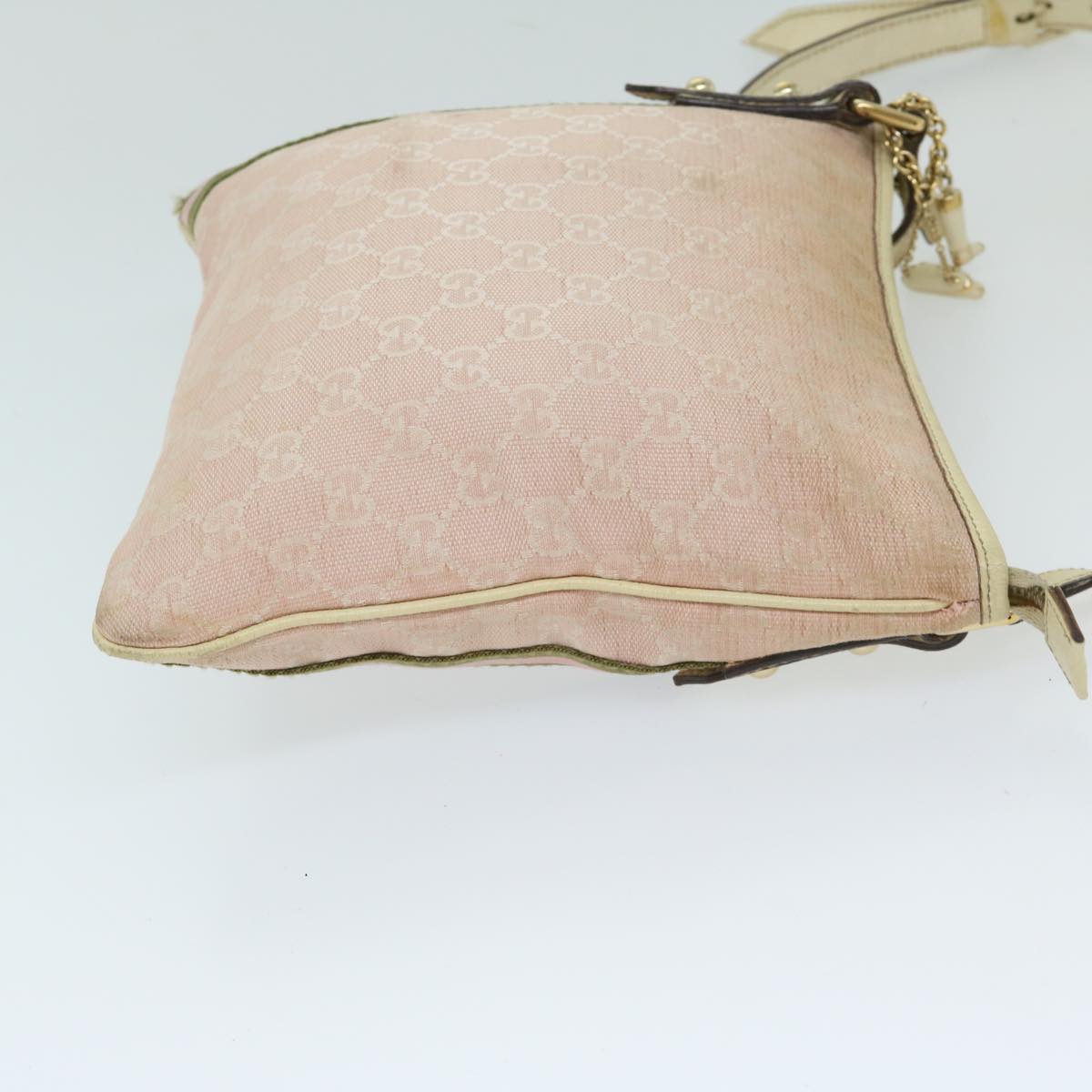 GUCCI GG Canvas Sherry Line Shoulder Bag Khaki Pink 144388 Auth 69452