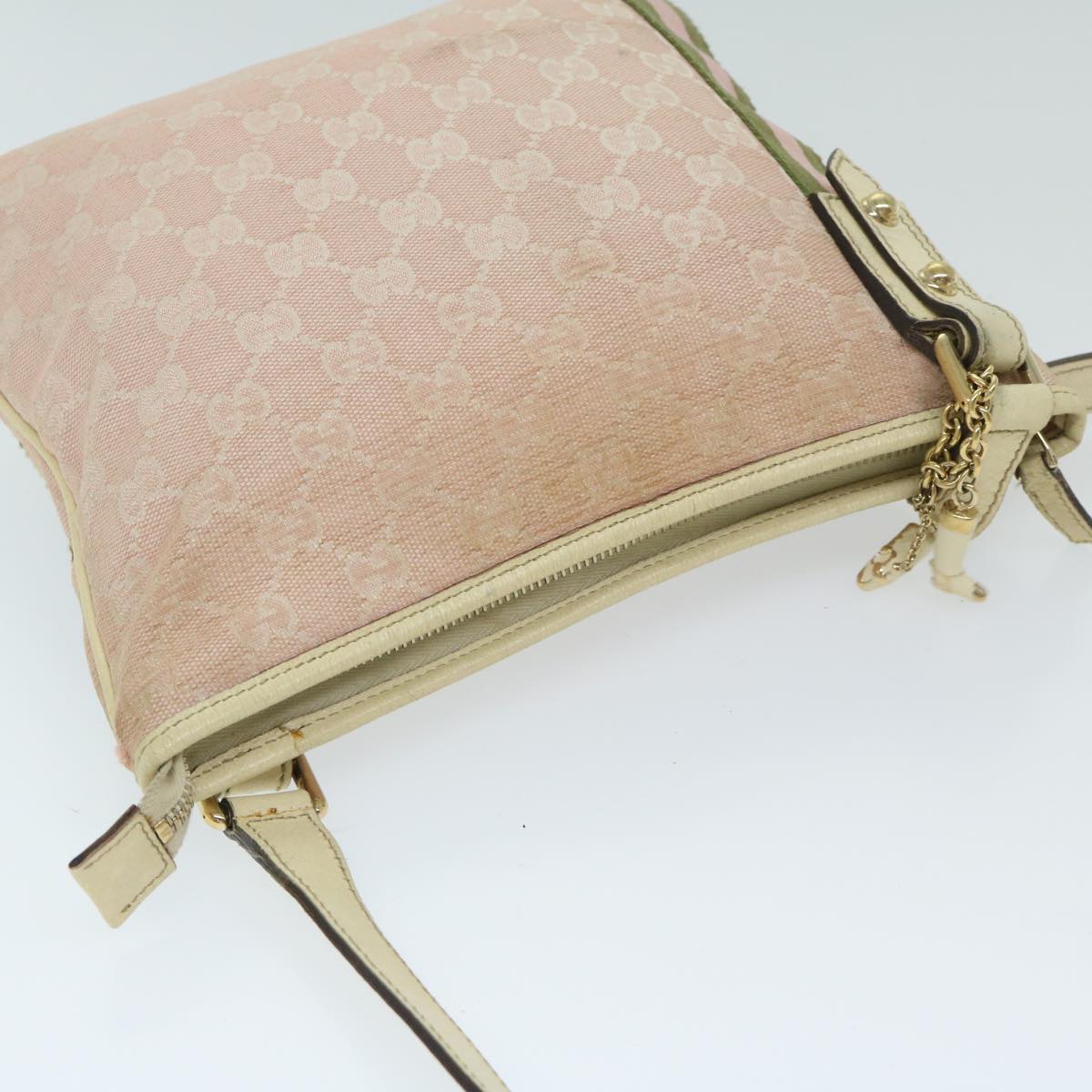 GUCCI GG Canvas Sherry Line Shoulder Bag Khaki Pink 144388 Auth 69452