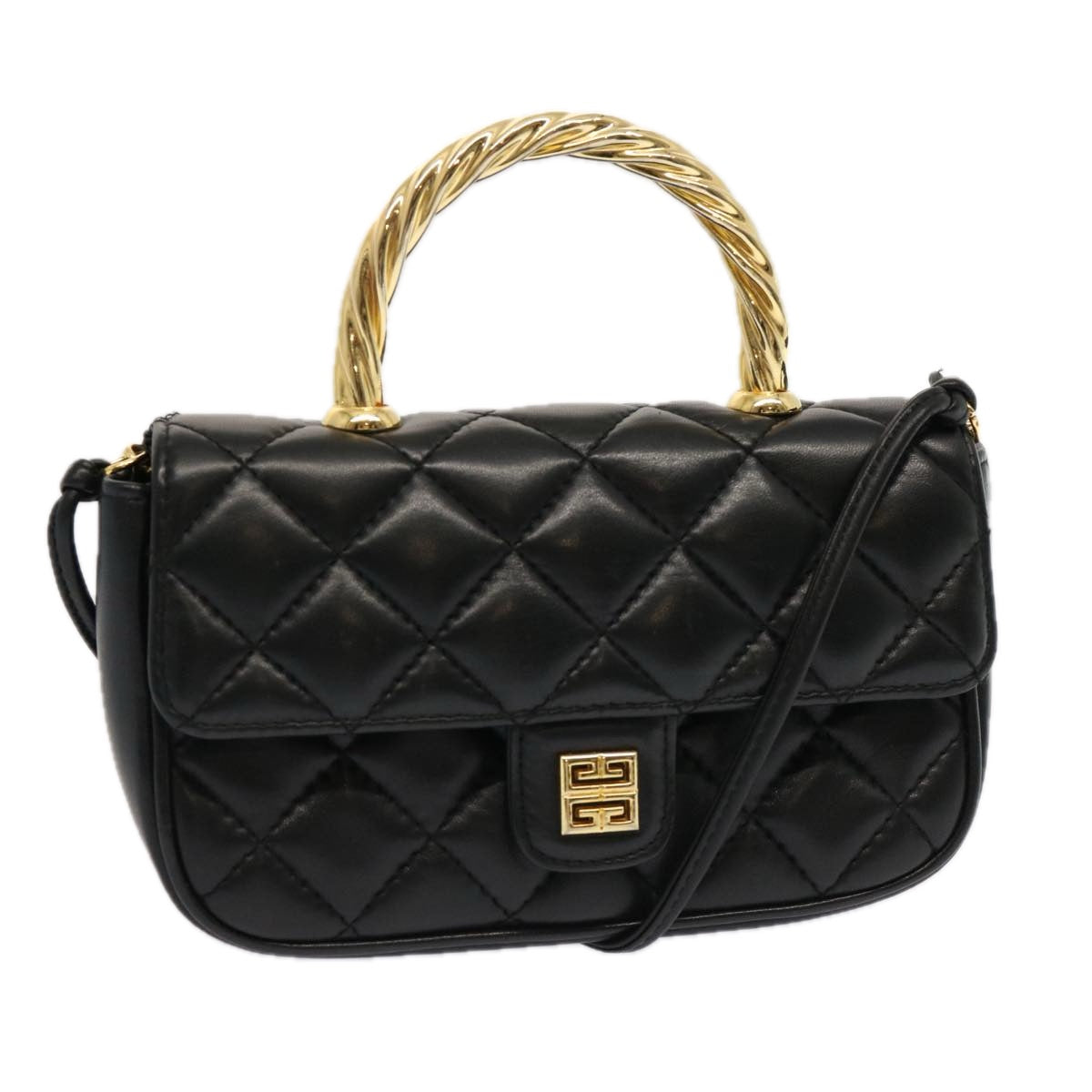 GIVENCHY Hand Bag Leather 2way Black Auth 69502A