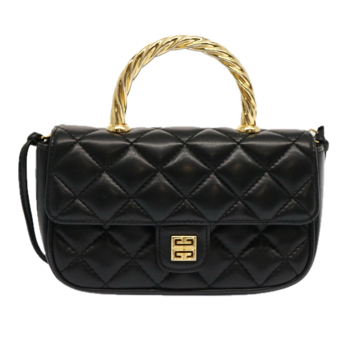 GIVENCHY Hand Bag Leather 2way Black Auth 69502A