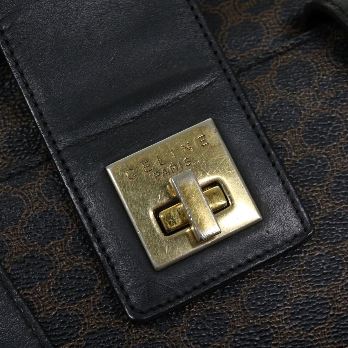 CELINE Macadam Canvas Hand Bag PVC Black Auth 69608