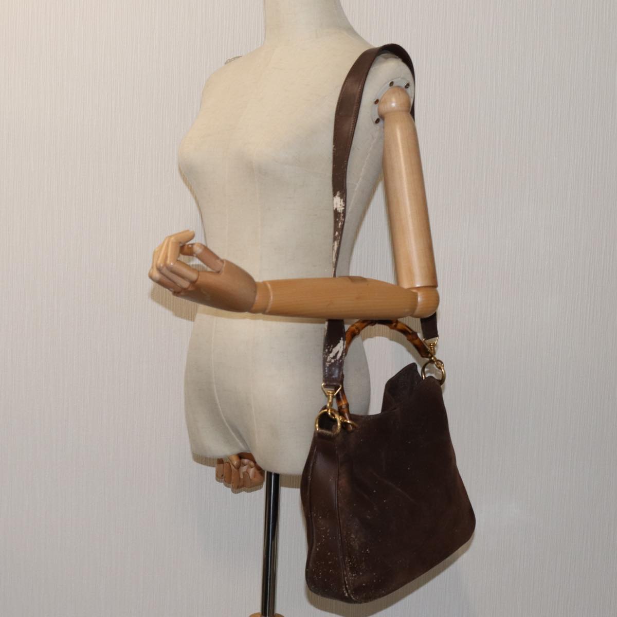 GUCCI Bamboo Hand Bag Suede 2way Brown 001 3754 1638 Auth 69633