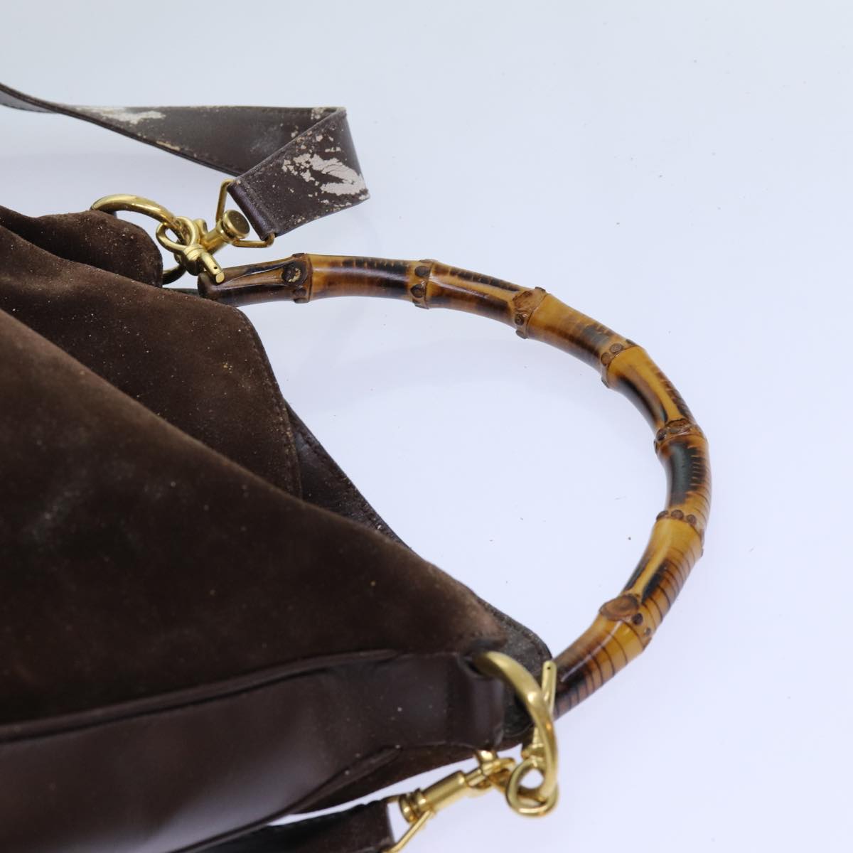 GUCCI Bamboo Hand Bag Suede 2way Brown 001 3754 1638 Auth 69633