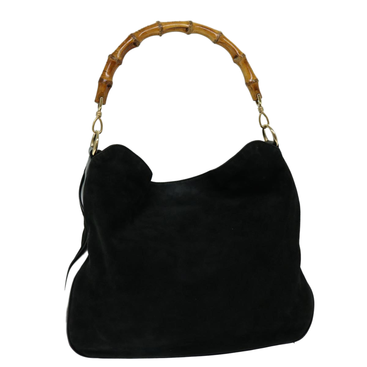 GUCCI Bamboo Shoulder Bag Suede Outlet Black 001 8577 Auth 69636