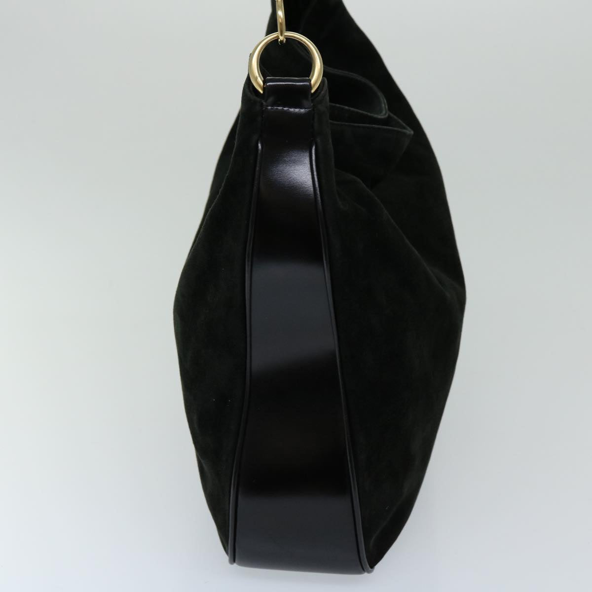 GUCCI Bamboo Shoulder Bag Suede Outlet Black 001 8577 Auth 69636