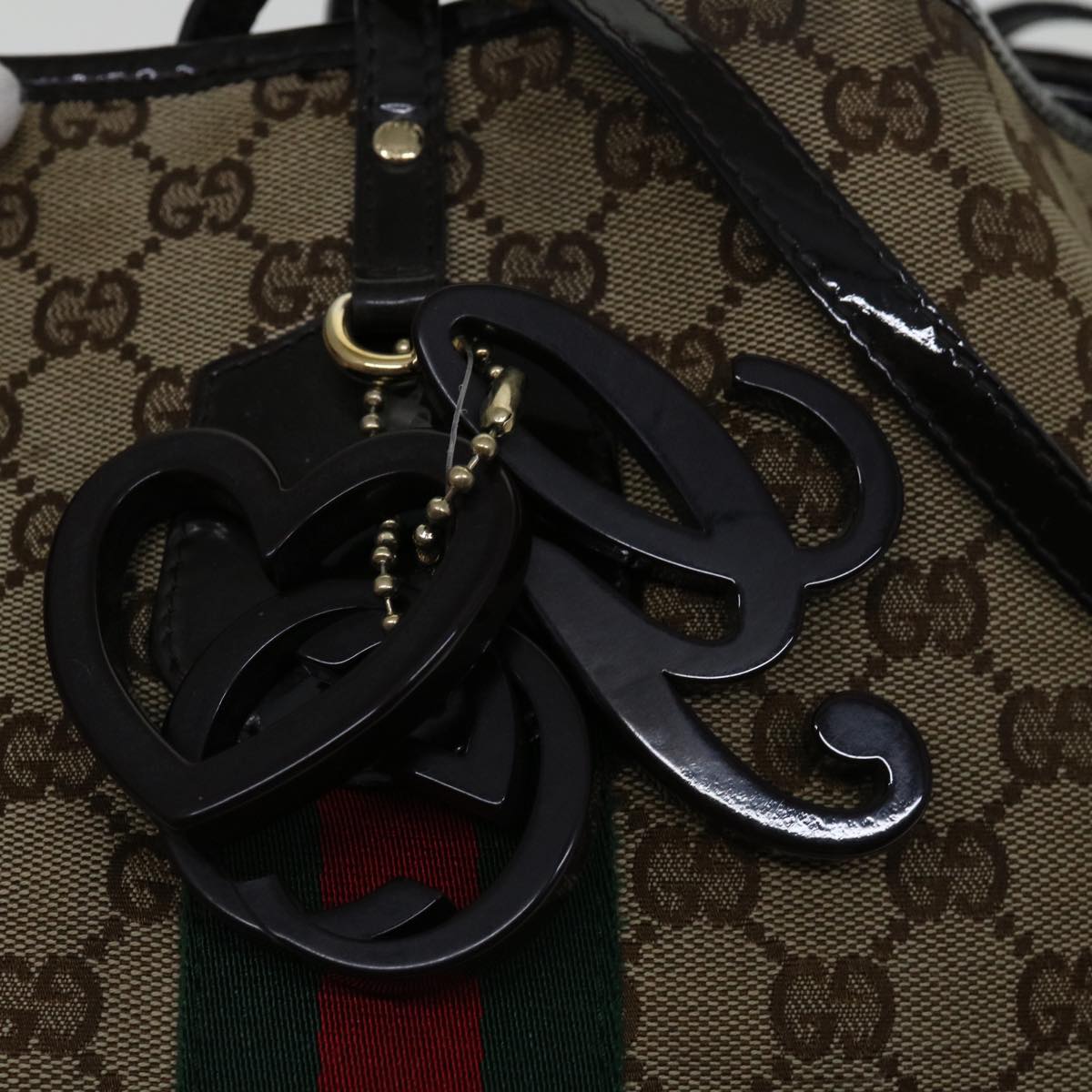 GUCCI GG Canvas Web Sherry Line Tote Bag Beige Red Green 211971 Auth 69638