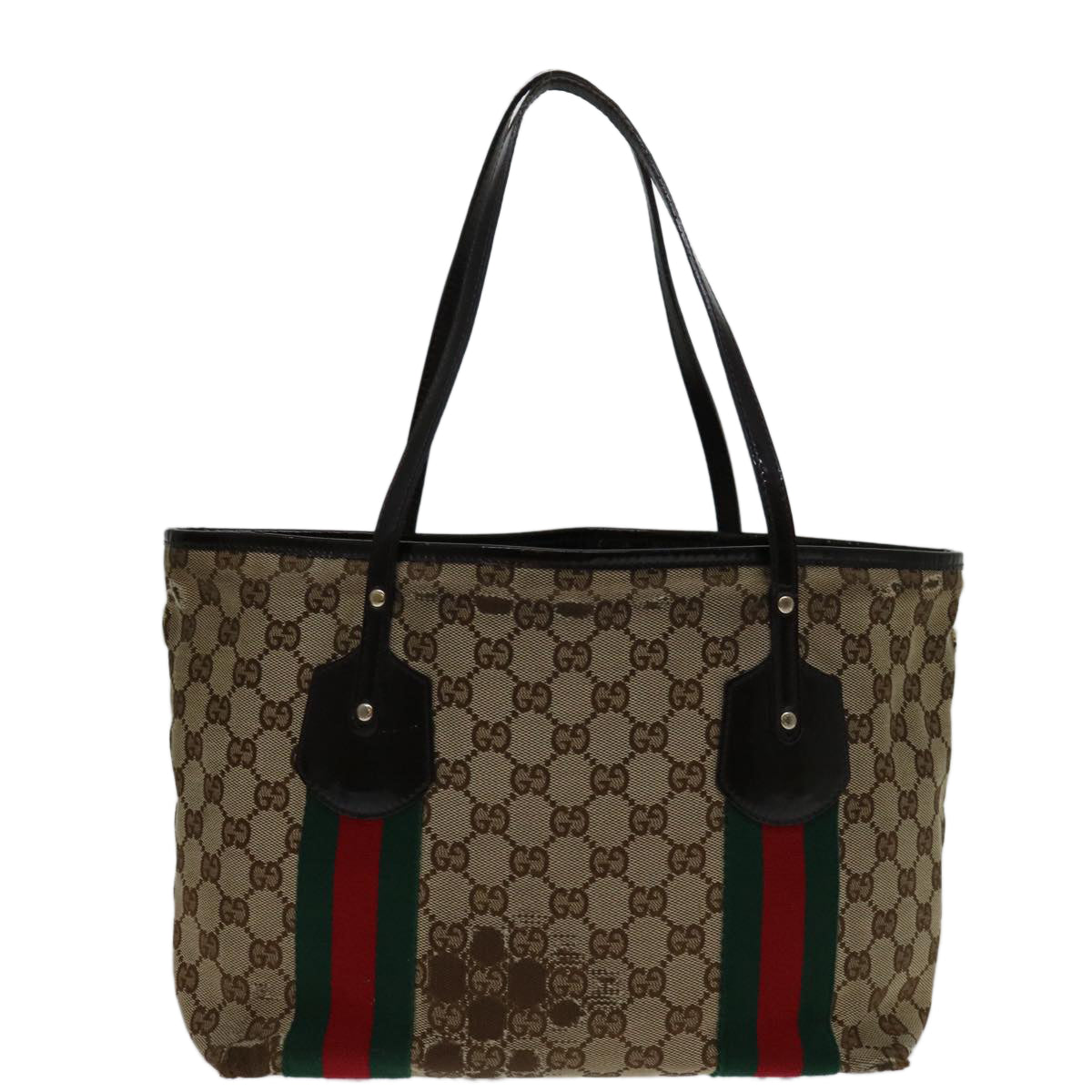 GUCCI GG Canvas Web Sherry Line Tote Bag Beige Red Green 211971 Auth 69638