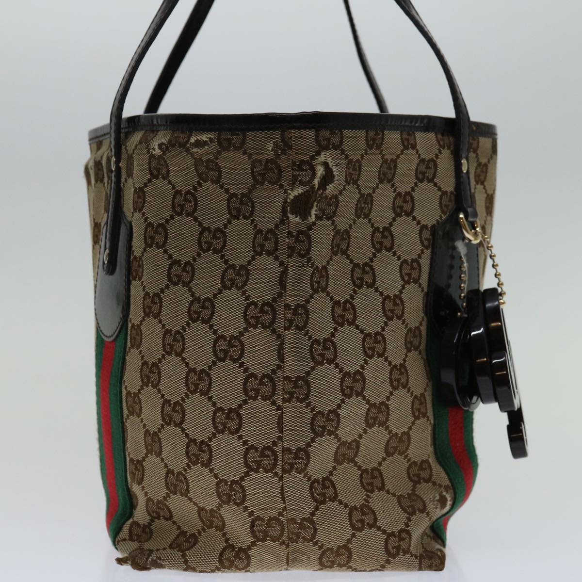 GUCCI GG Canvas Web Sherry Line Tote Bag Beige Red Green 211971 Auth 69638