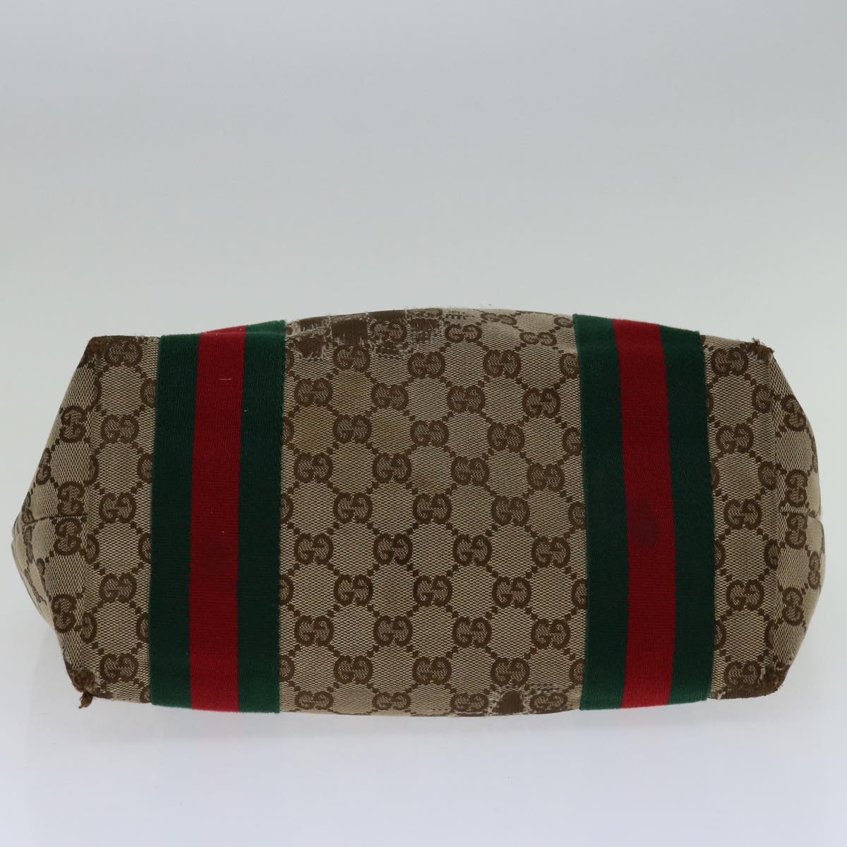 GUCCI GG Canvas Web Sherry Line Tote Bag Beige Red Green 211971 Auth 69638