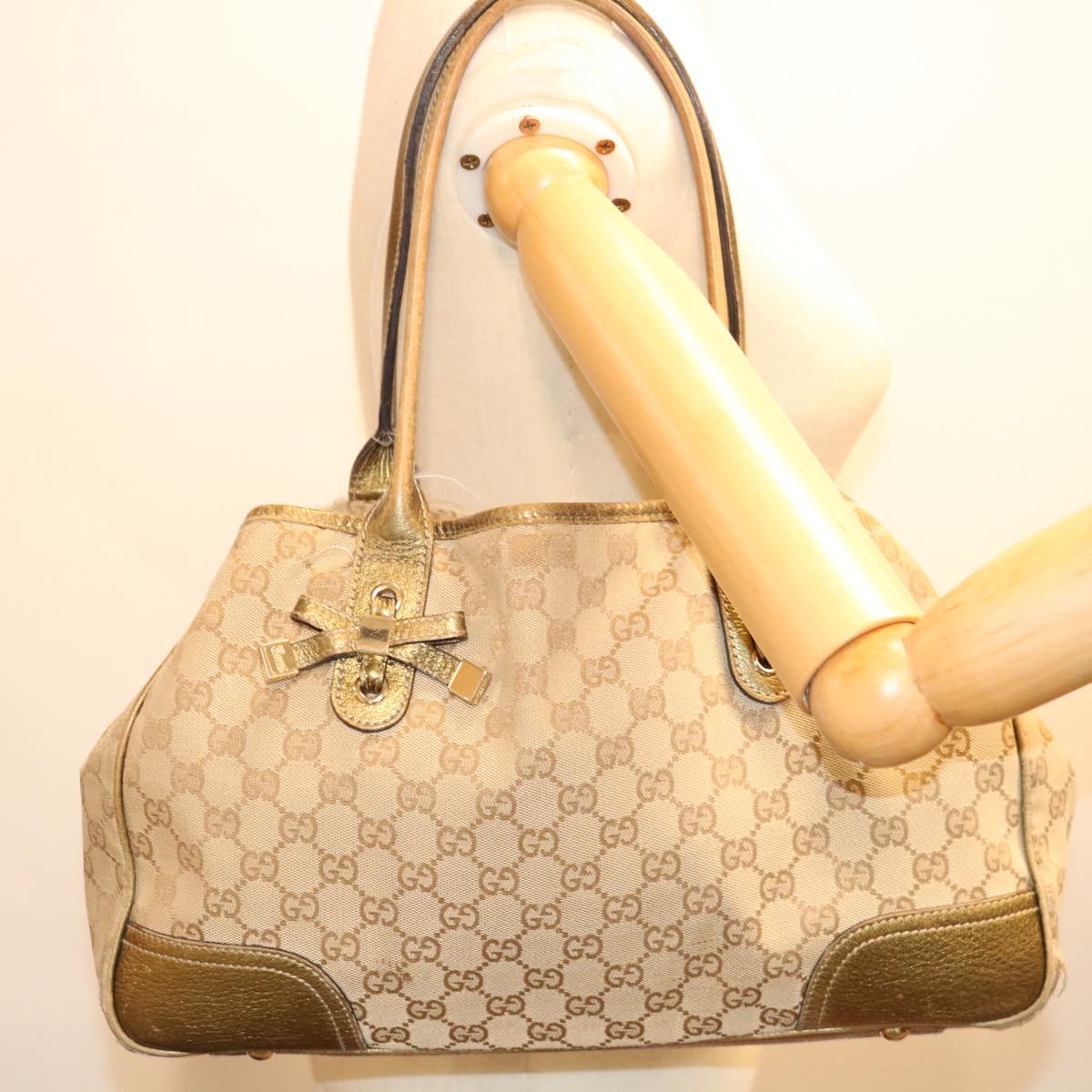 GUCCI GG Canvas Tote Bag Beige Gold 163805 Auth 69641