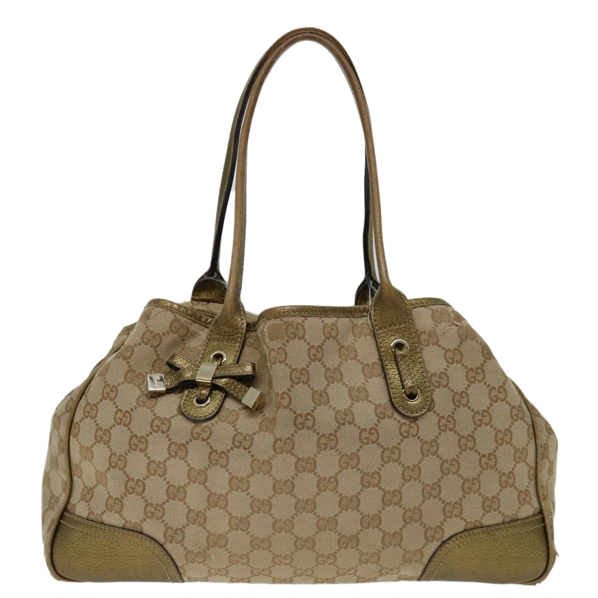 GUCCI GG Canvas Tote Bag Beige Gold 163805 Auth 69641