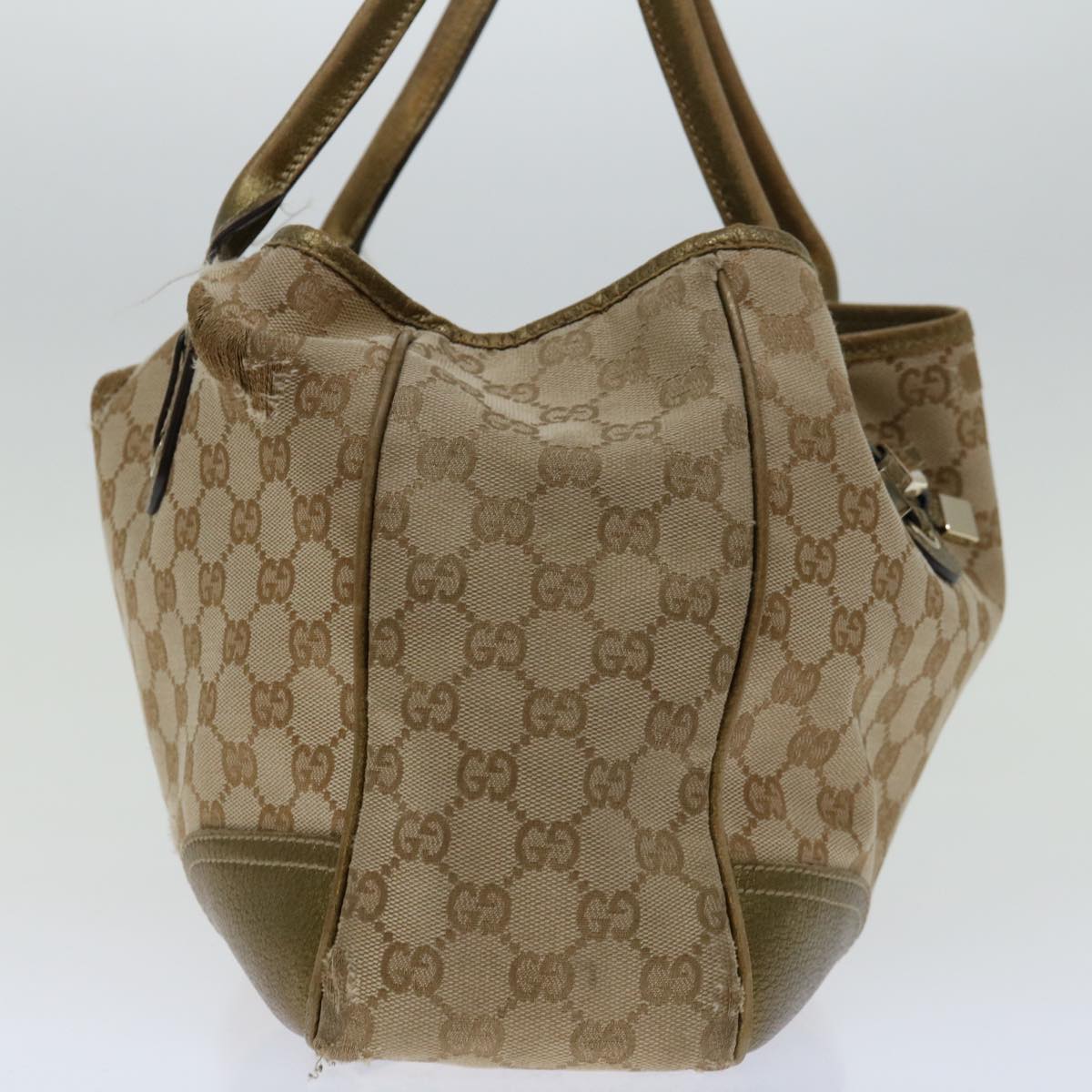 GUCCI GG Canvas Tote Bag Beige Gold 163805 Auth 69641