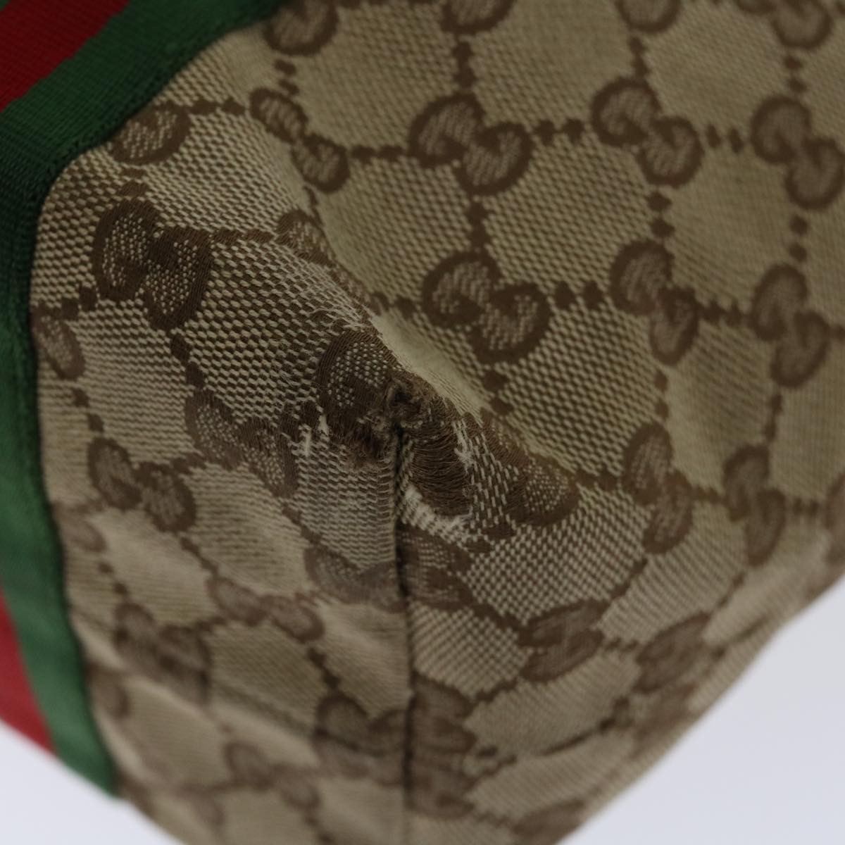 GUCCI GG Canvas Web Sherry Line Tote Bag Beige Red Green 137396 Auth 69642