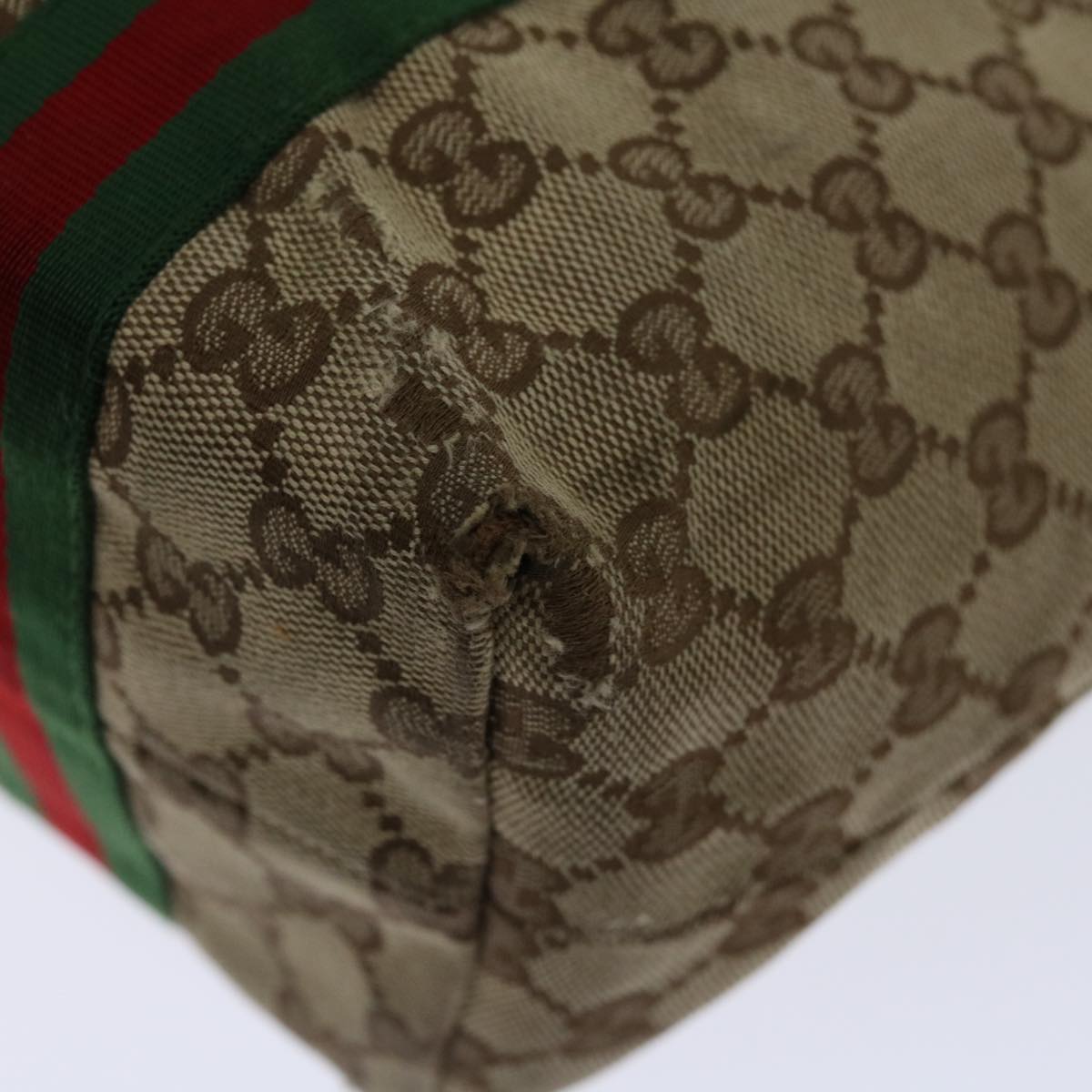 GUCCI GG Canvas Web Sherry Line Tote Bag Beige Red Green 137396 Auth 69642