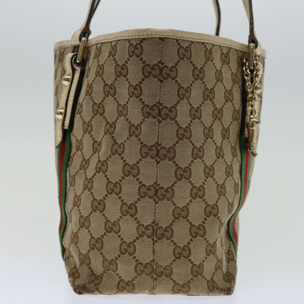 GUCCI GG Canvas Web Sherry Line Tote Bag Beige Red Green 137396 Auth 69642