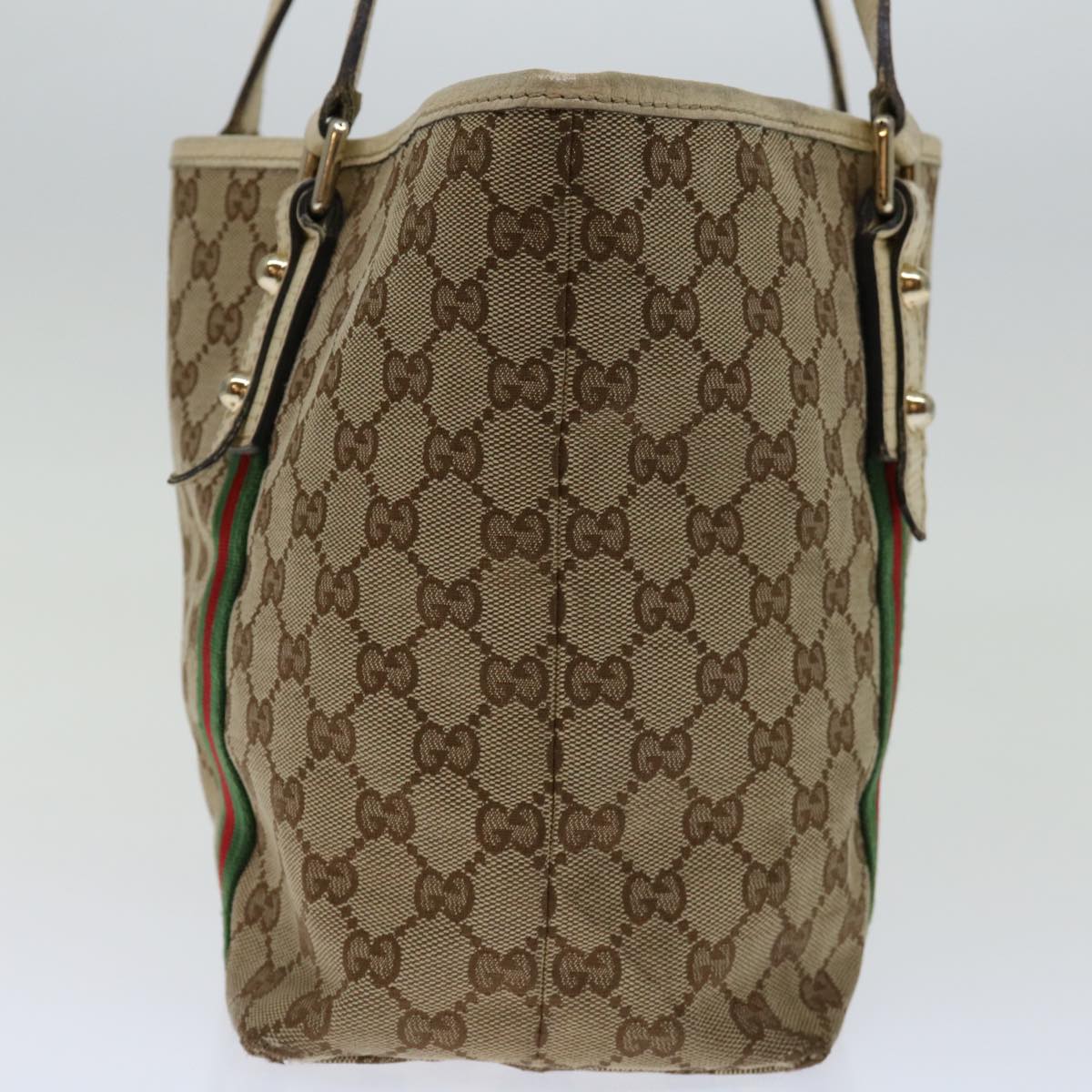 GUCCI GG Canvas Web Sherry Line Tote Bag Beige Red Green 137396 Auth 69642