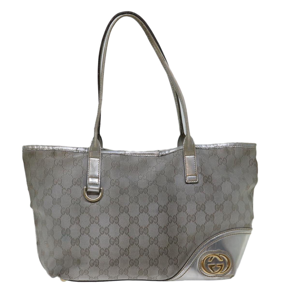 GUCCI GG Canvas Tote Bag Silver 169946 Auth 69643