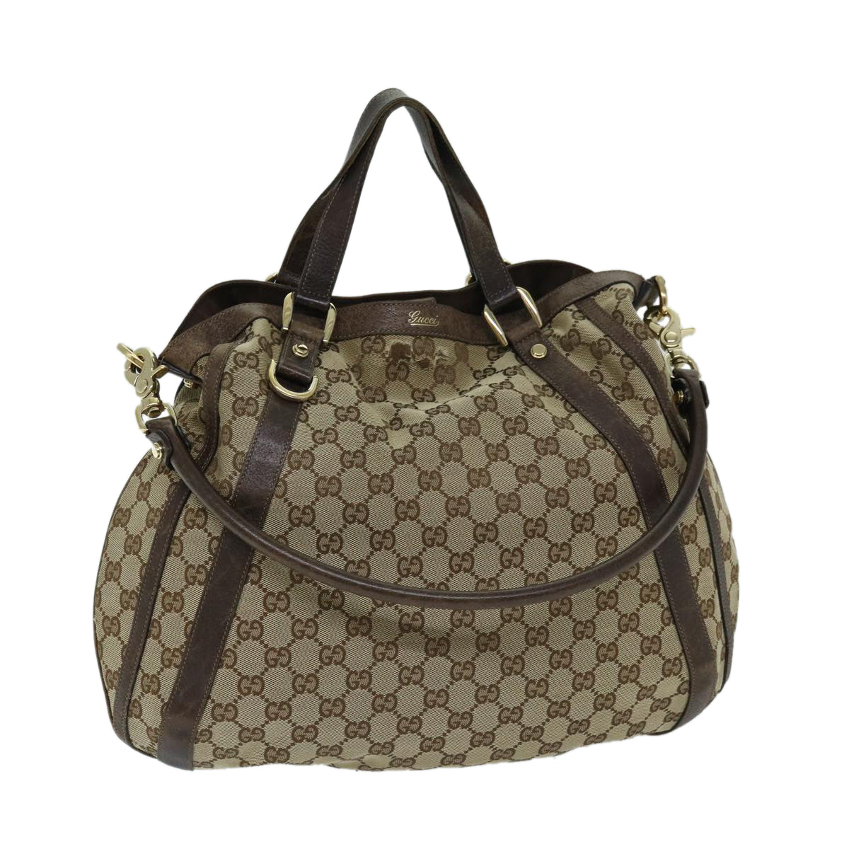 GUCCI GG Canvas Shoulder Bag 2way Beige 130734 Auth 69645