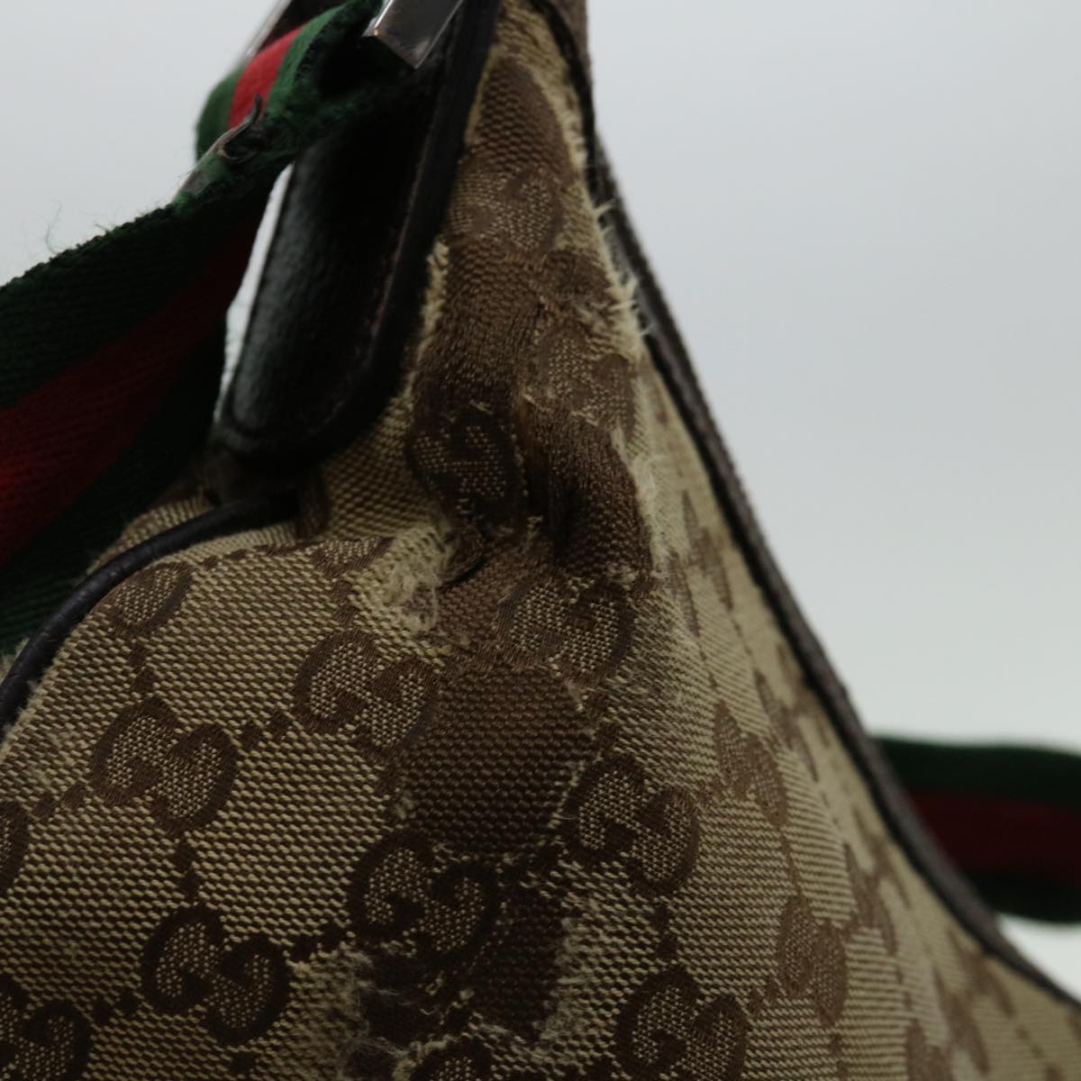 GUCCI GG Canvas Web Sherry Line Shoulder Bag Beige Red Green 181092 Auth 69646