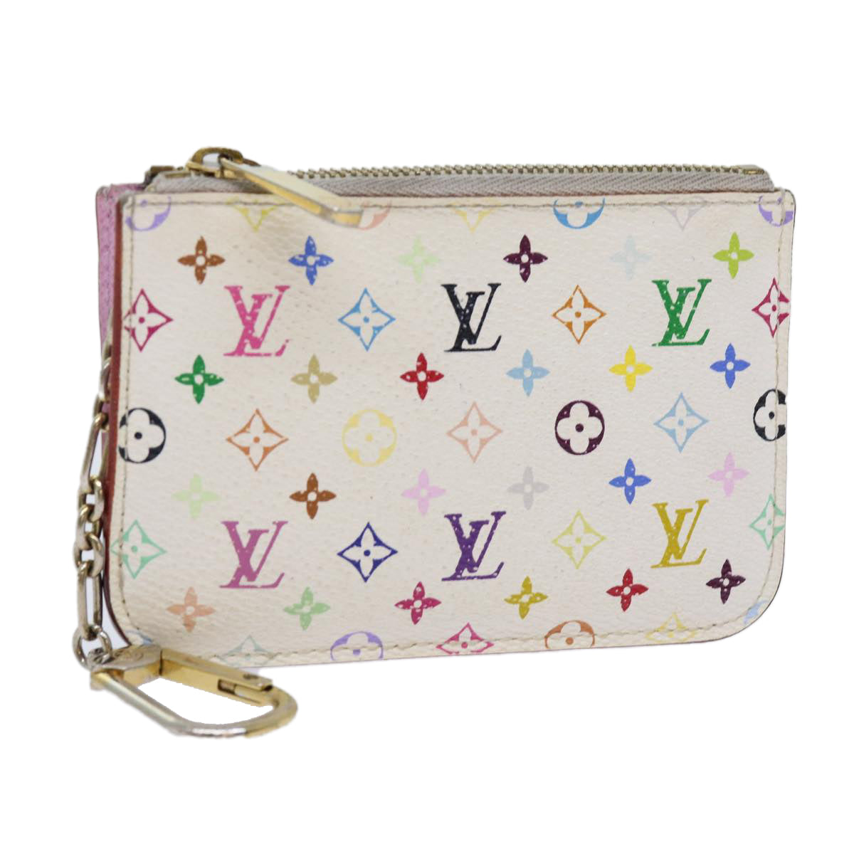 LOUIS VUITTON Multicolor Pochette Cles NM Coin Purse White M93734 LV Auth 69837