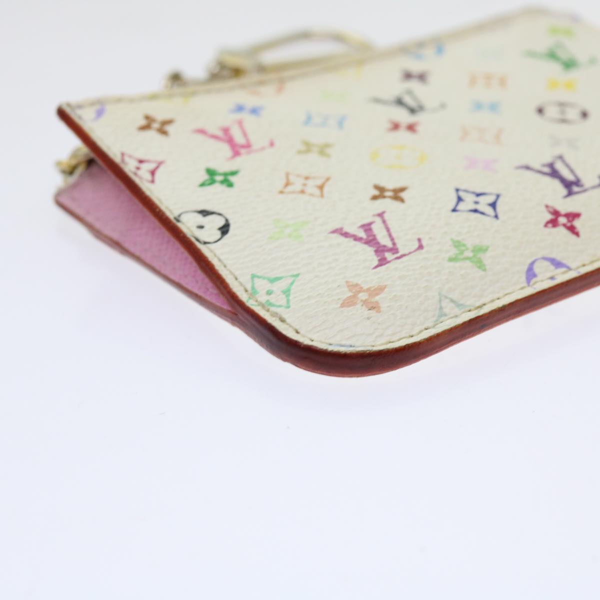 LOUIS VUITTON Multicolor Pochette Cles NM Coin Purse White M93734 LV Auth 69837