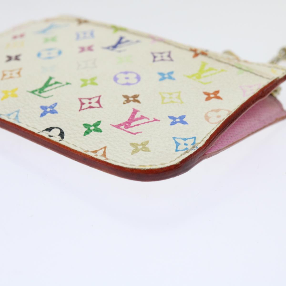 LOUIS VUITTON Multicolor Pochette Cles NM Coin Purse White M93734 LV Auth 69837