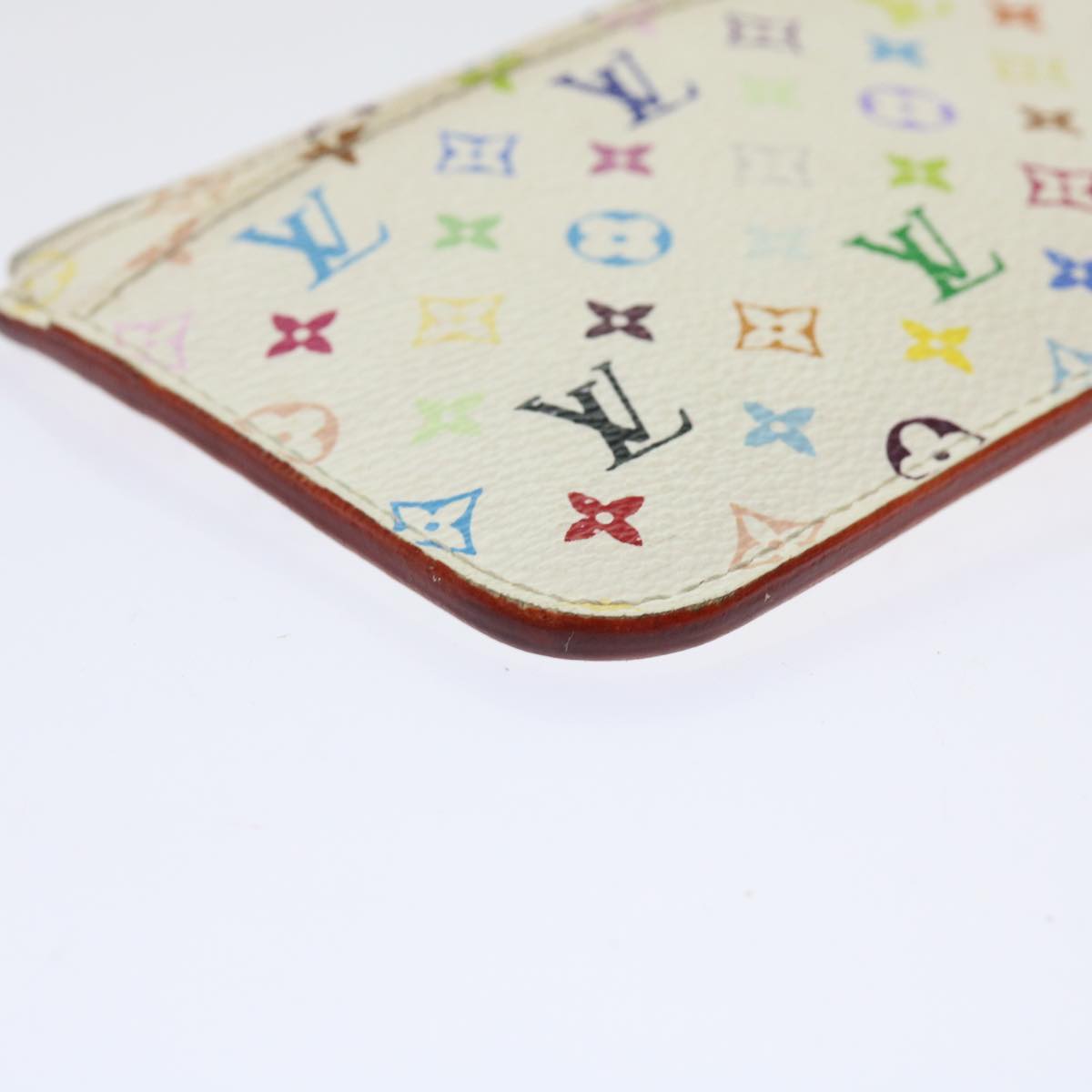 LOUIS VUITTON Multicolor Pochette Cles NM Coin Purse White M93734 LV Auth 69837